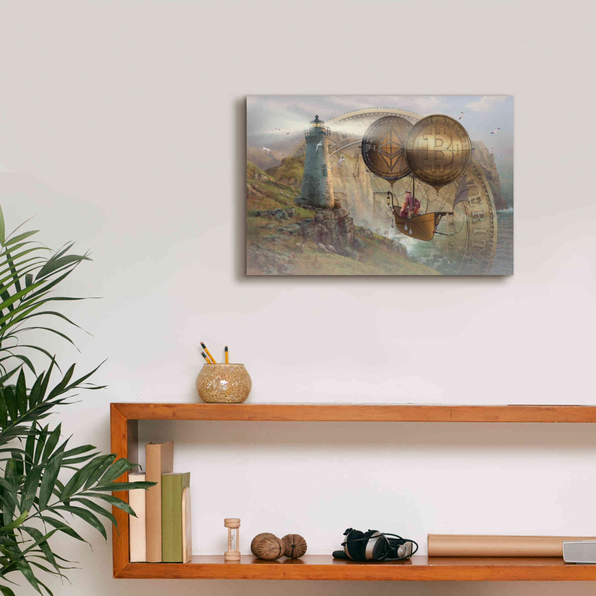 'Bitcoin Deco Two' by Steve Hunziker Giclee Canvas Wall Art,18 x 12