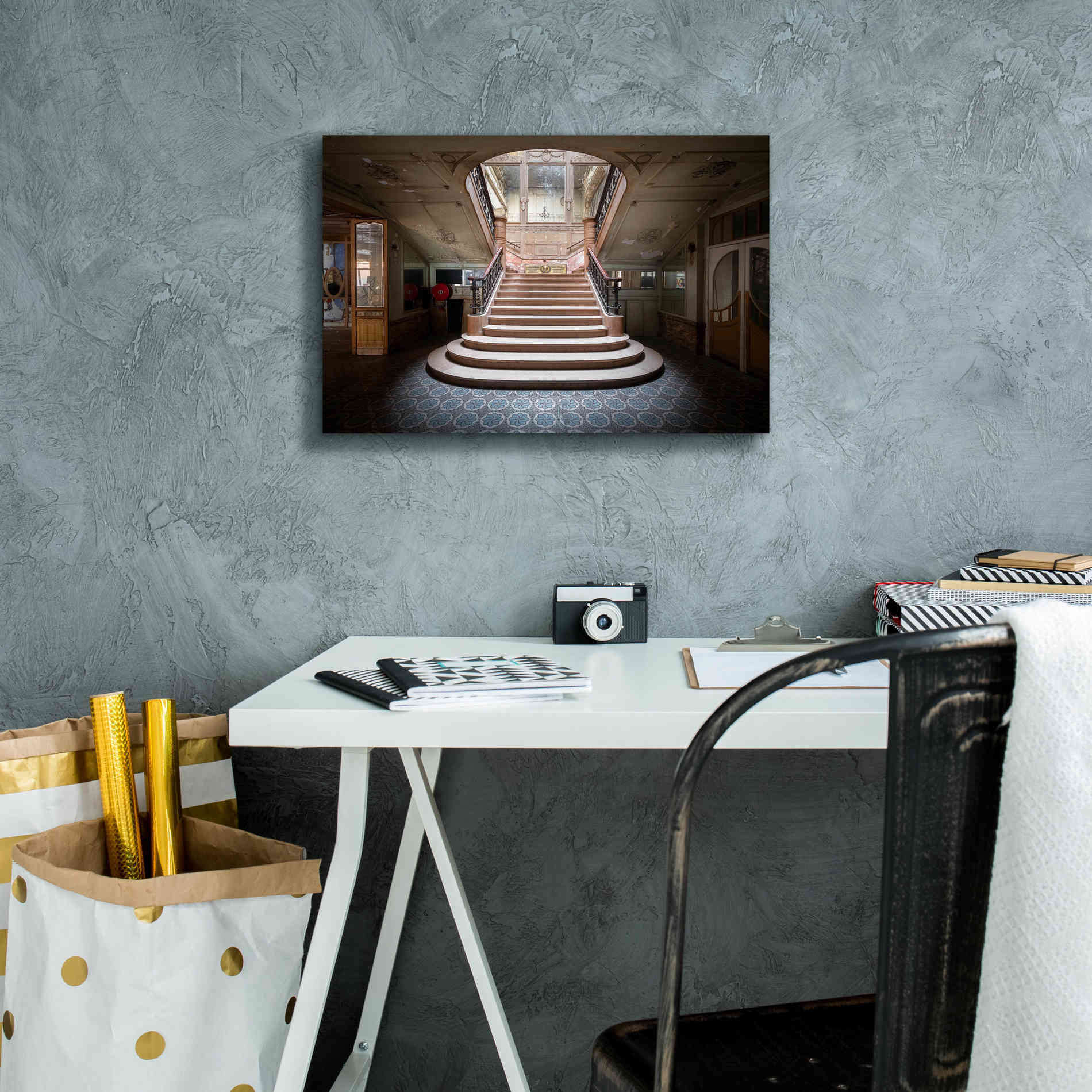 'Elegant Stairs Dark' by Roman Robroek Giclee Canvas Wall Art,18 x 12