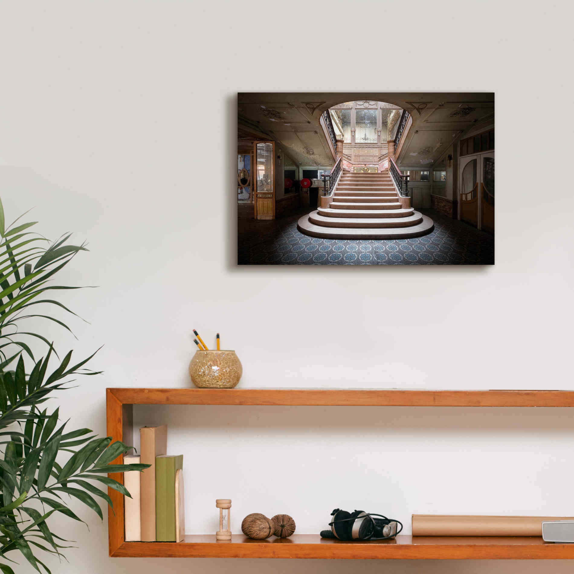 'Elegant Stairs Dark' by Roman Robroek Giclee Canvas Wall Art,18 x 12