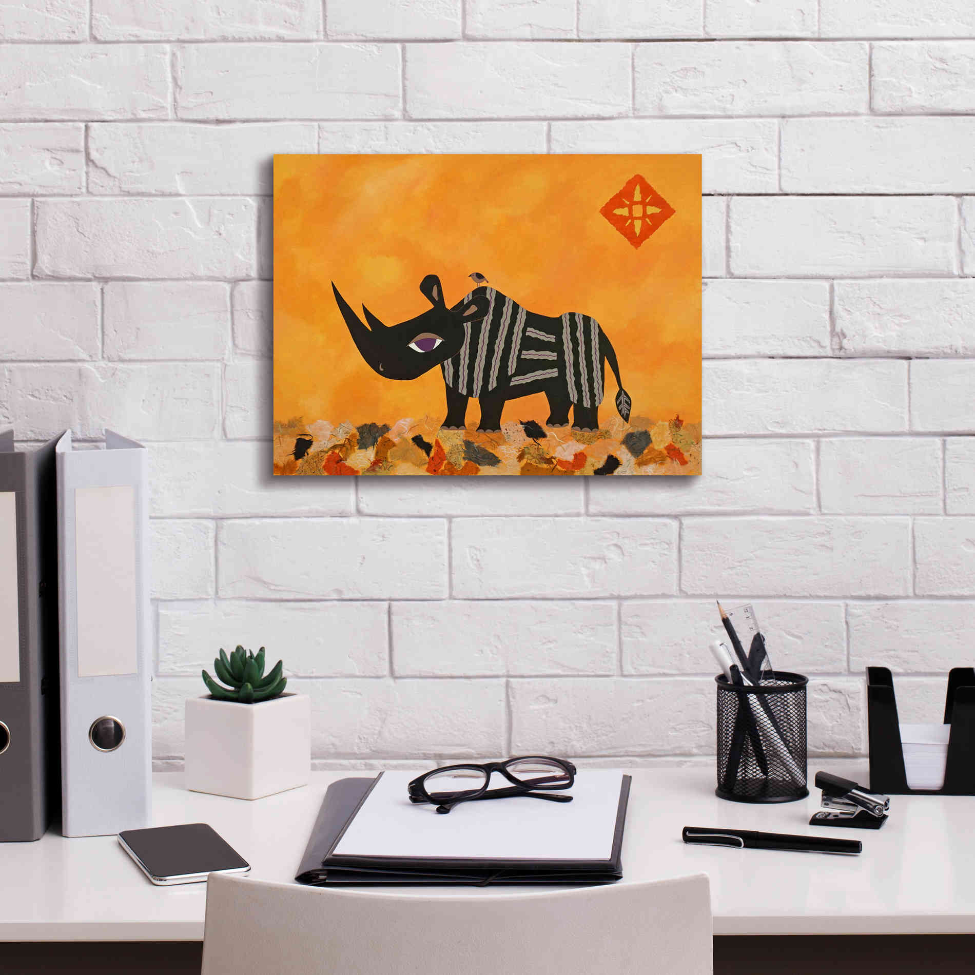 'Rhino with Summer Sky by Casey Craig Giclee Canvas Wall Art,16 x 12