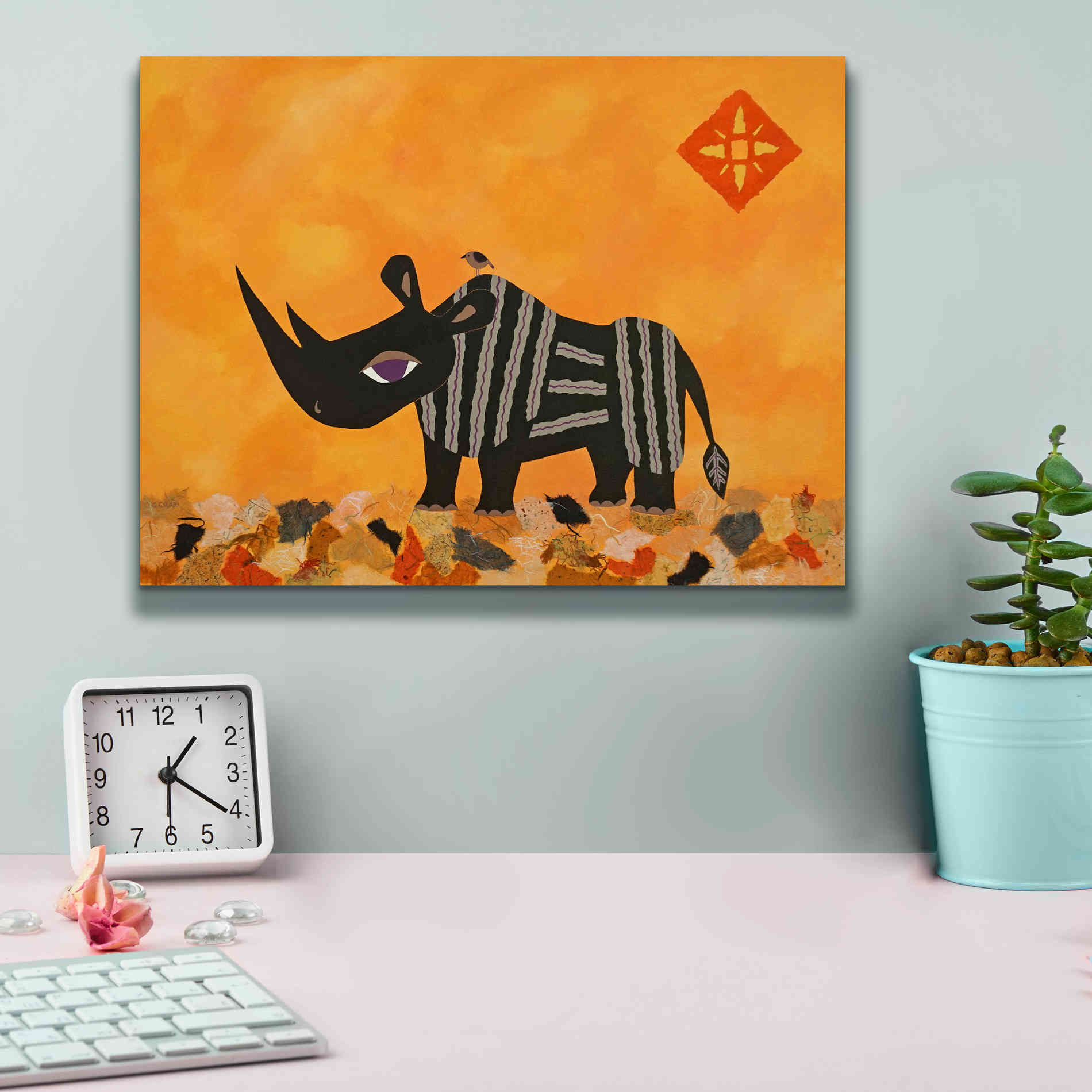 'Rhino with Summer Sky by Casey Craig Giclee Canvas Wall Art,16 x 12