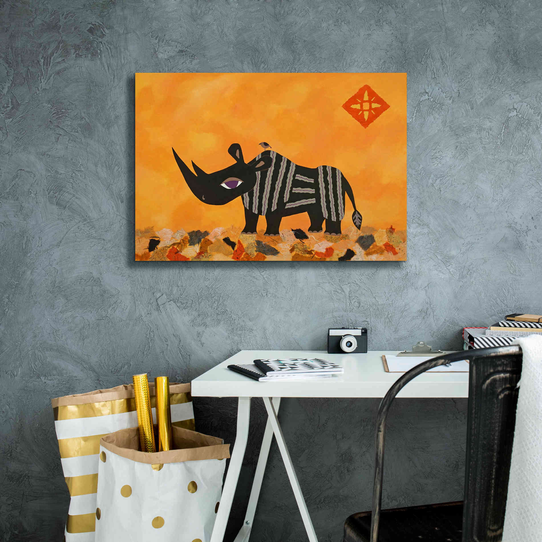 'Rhino with Summer Sky by Casey Craig Giclee Canvas Wall Art,26 x 18