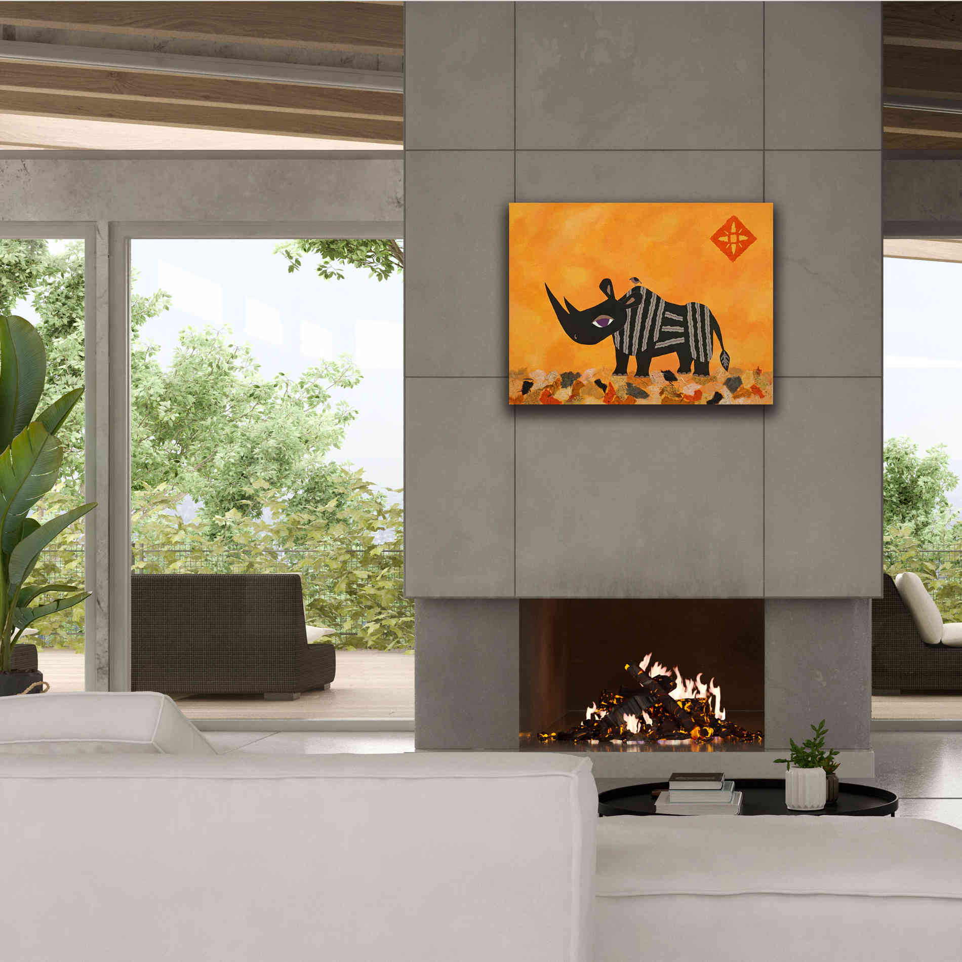 'Rhino with Summer Sky by Casey Craig Giclee Canvas Wall Art,34 x 26