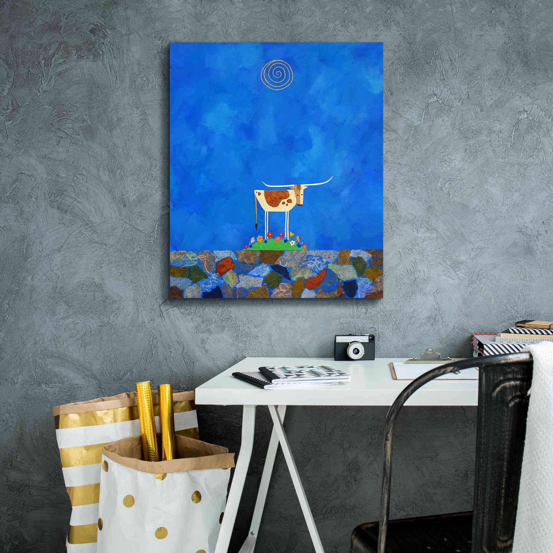 'Longhorn on Wildflower Hill by Casey Craig Giclee Canvas Wall Art,20 x 24