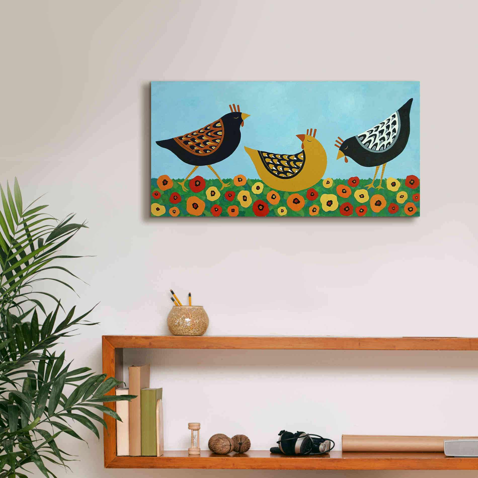 'Hens and Poppies by Casey Craig Giclee Canvas Wall Art,24 x 12