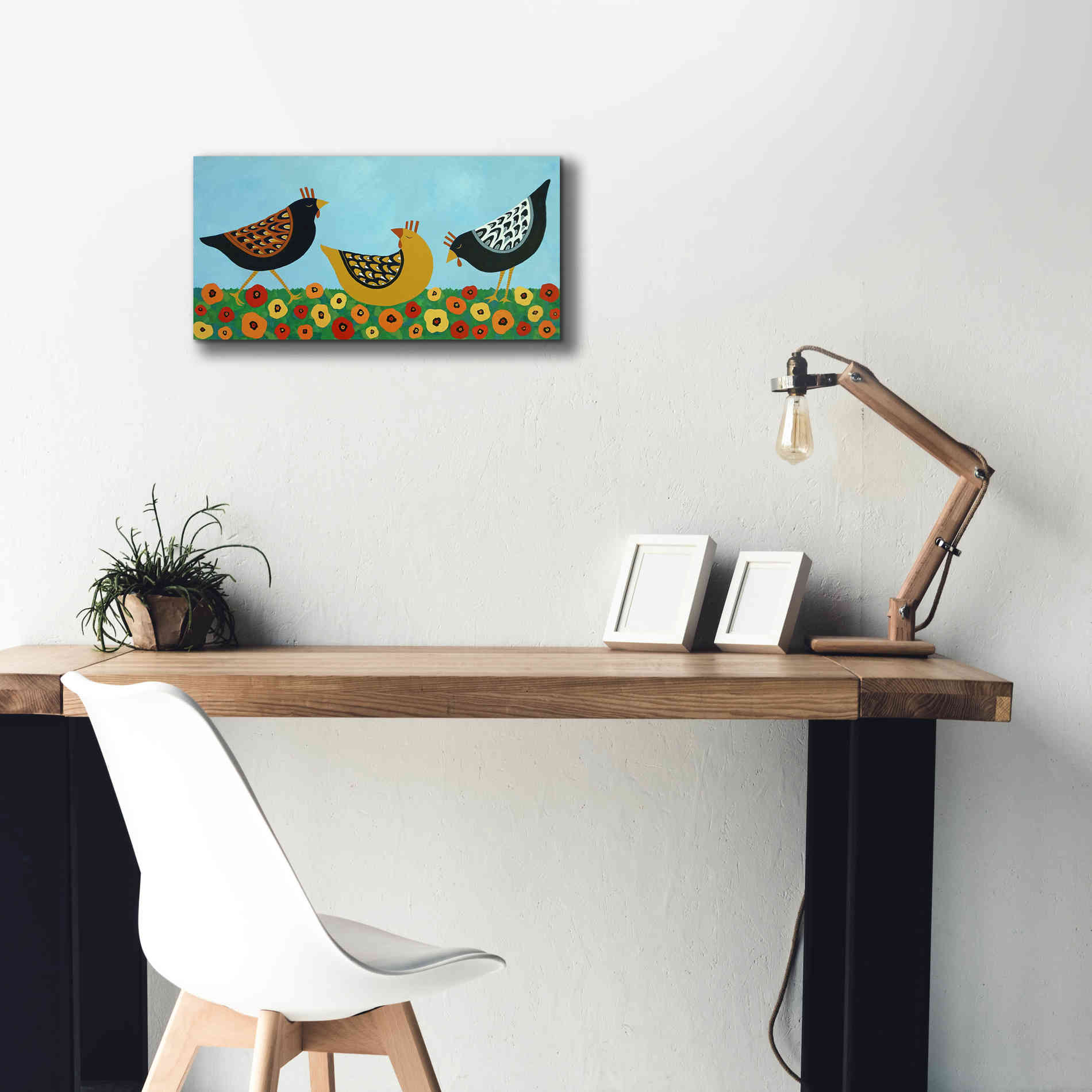 'Hens and Poppies by Casey Craig Giclee Canvas Wall Art,24 x 12