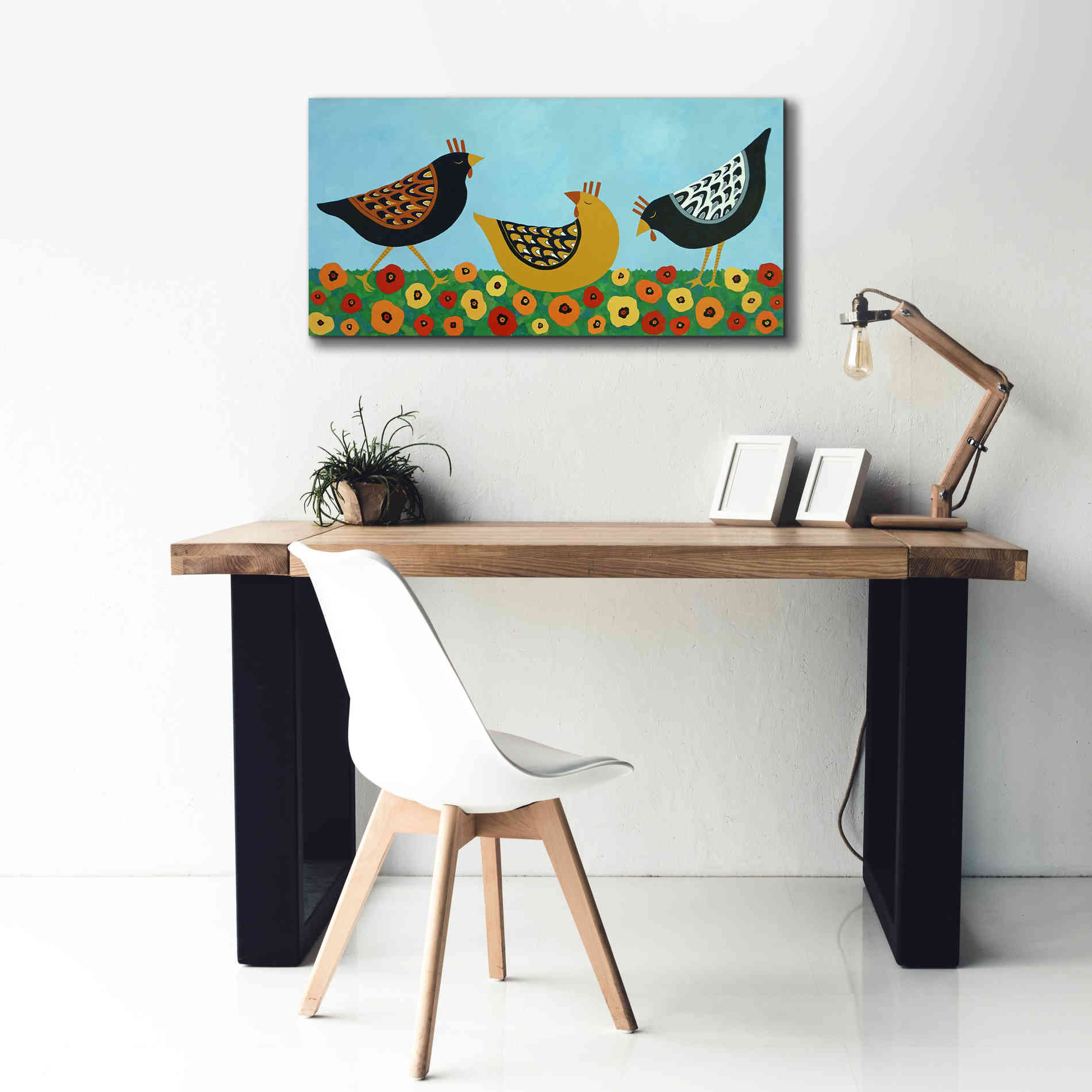 'Hens and Poppies by Casey Craig Giclee Canvas Wall Art,40 x 20