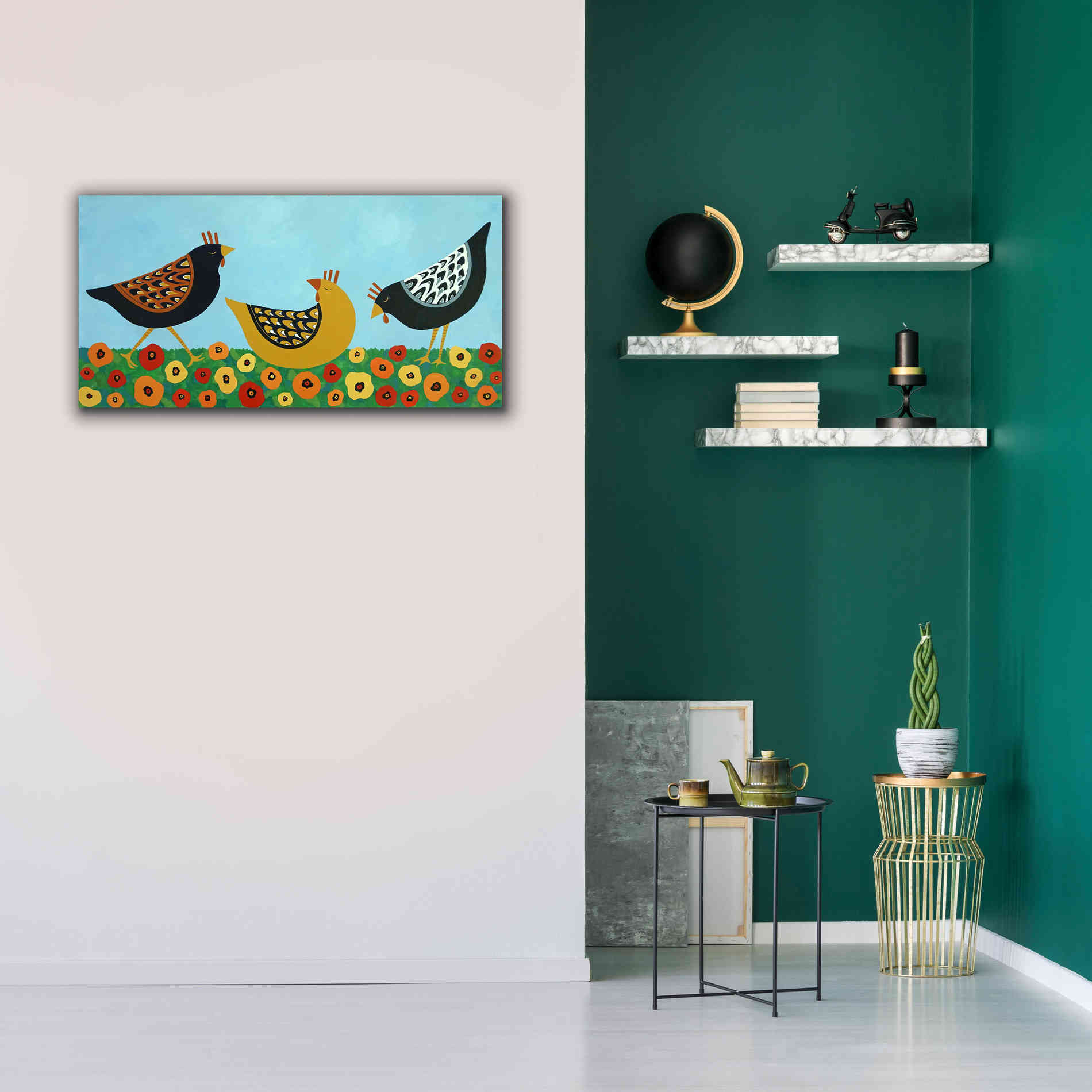 'Hens and Poppies by Casey Craig Giclee Canvas Wall Art,40 x 20