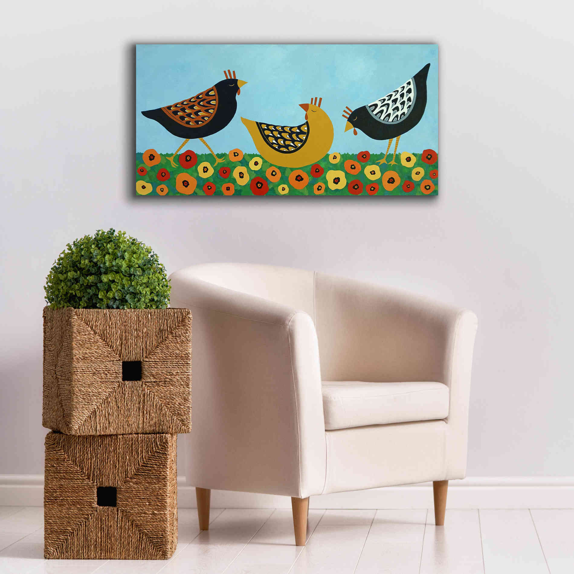 'Hens and Poppies by Casey Craig Giclee Canvas Wall Art,40 x 20