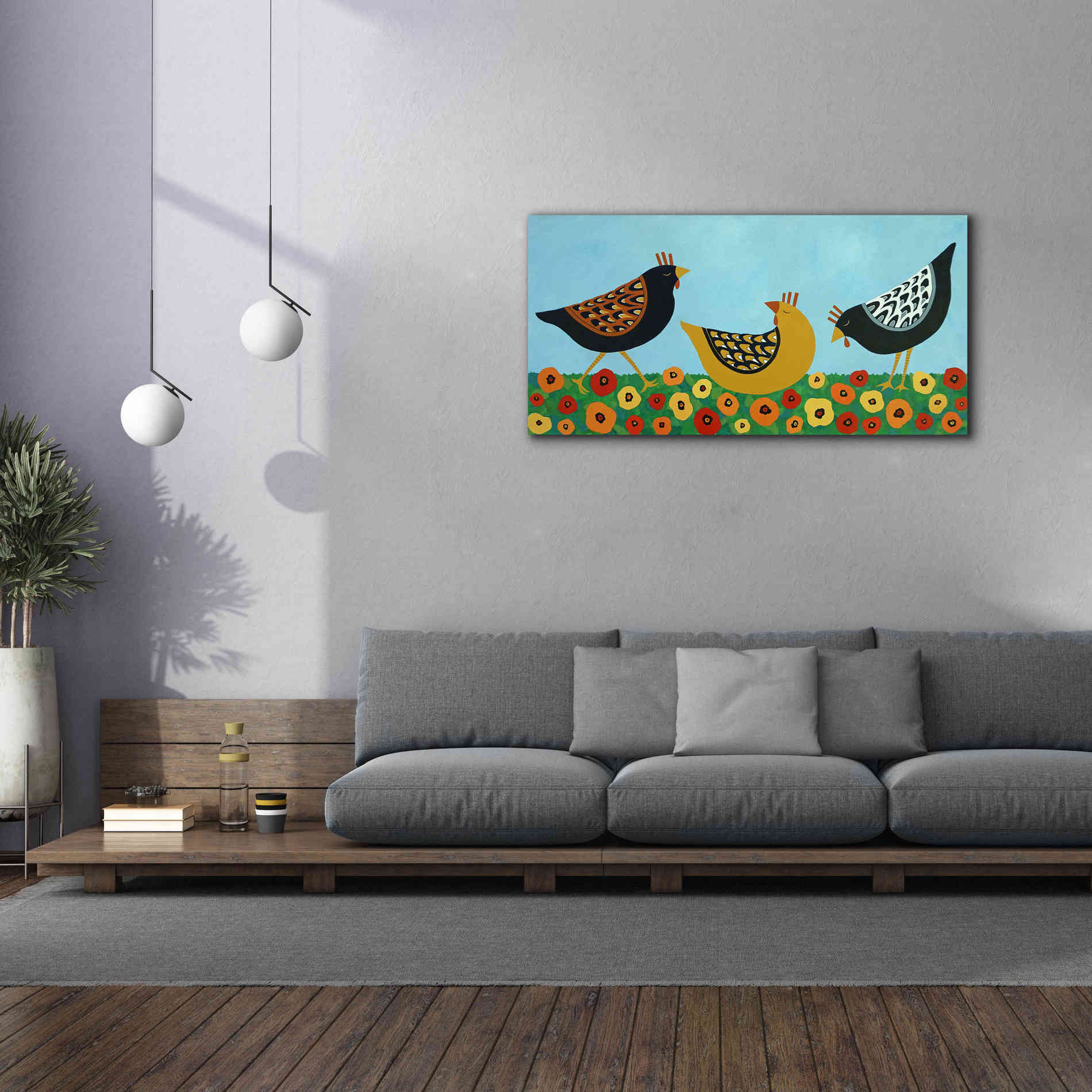 'Hens and Poppies by Casey Craig Giclee Canvas Wall Art,60 x 30