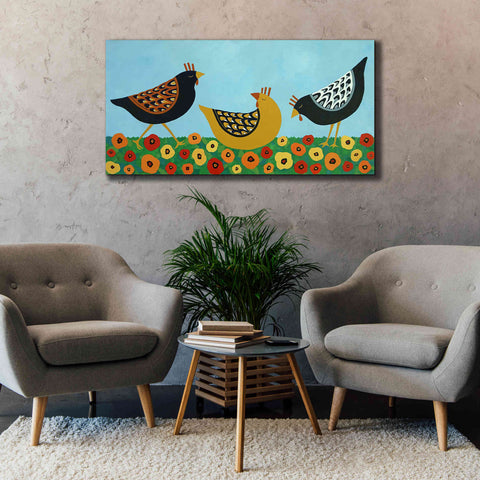 Image of 'Hens and Poppies by Casey Craig Giclee Canvas Wall Art,60 x 30