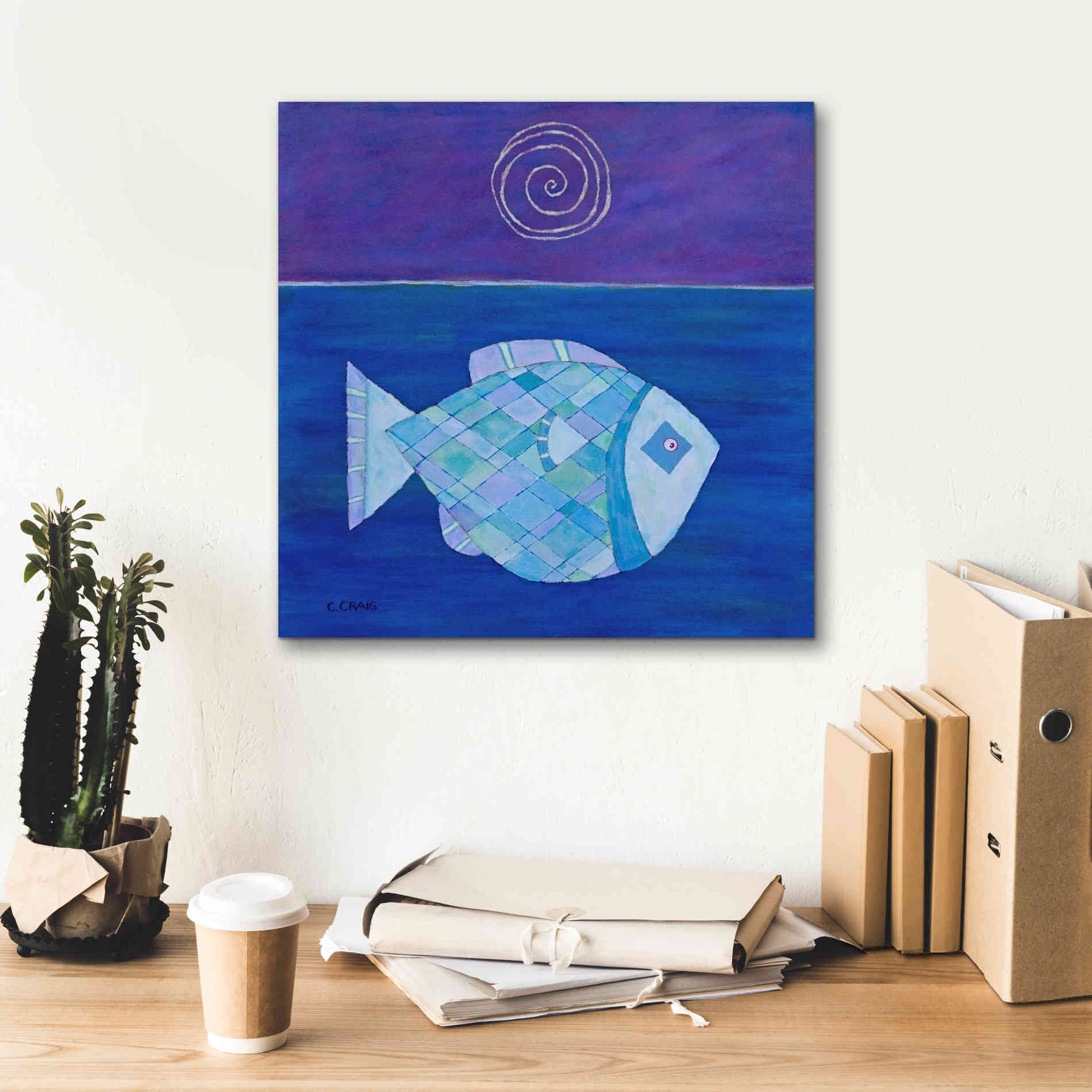 'Fish with Spiral Moon by Casey Craig Giclee Canvas Wall Art,18 x 18