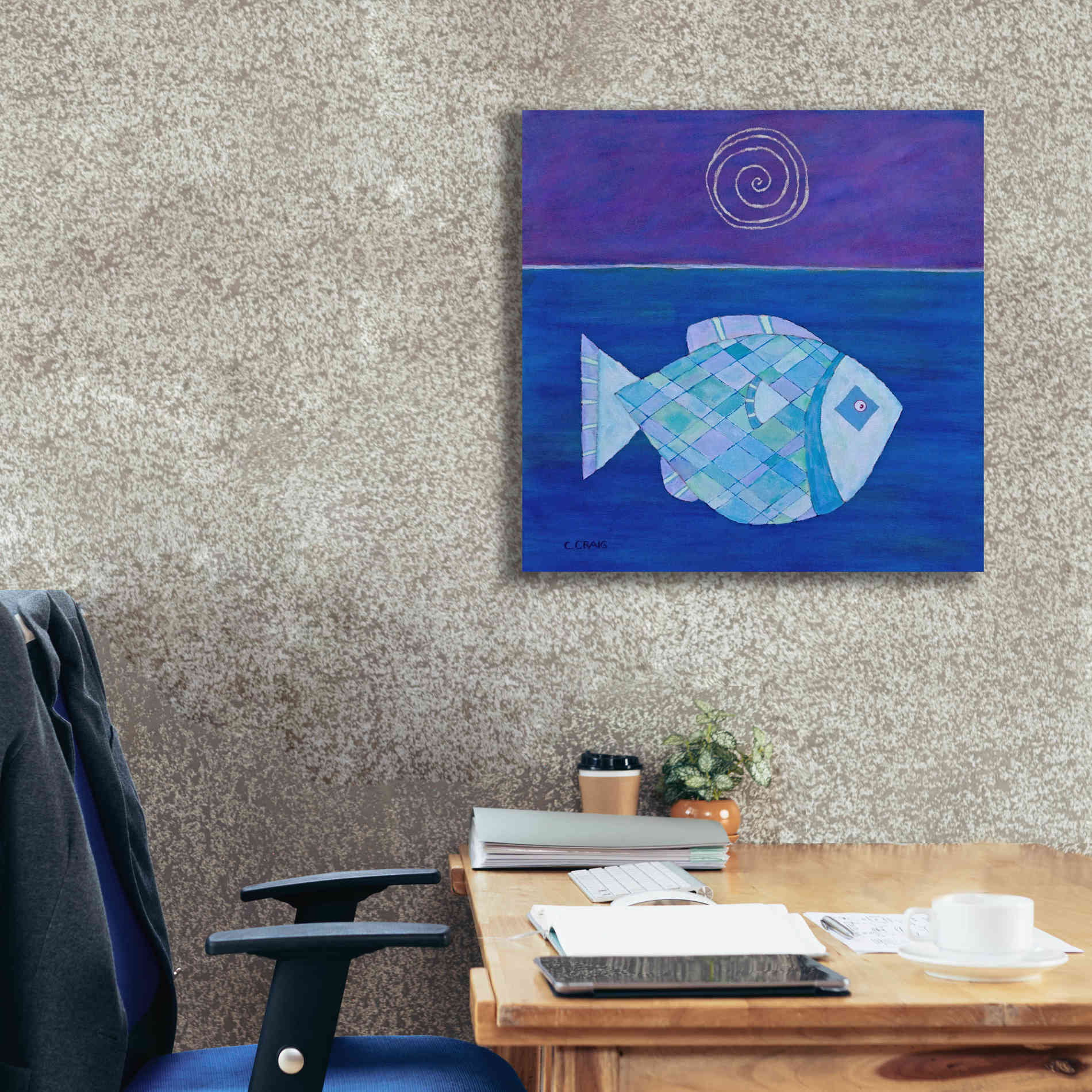 'Fish with Spiral Moon by Casey Craig Giclee Canvas Wall Art,26 x 26