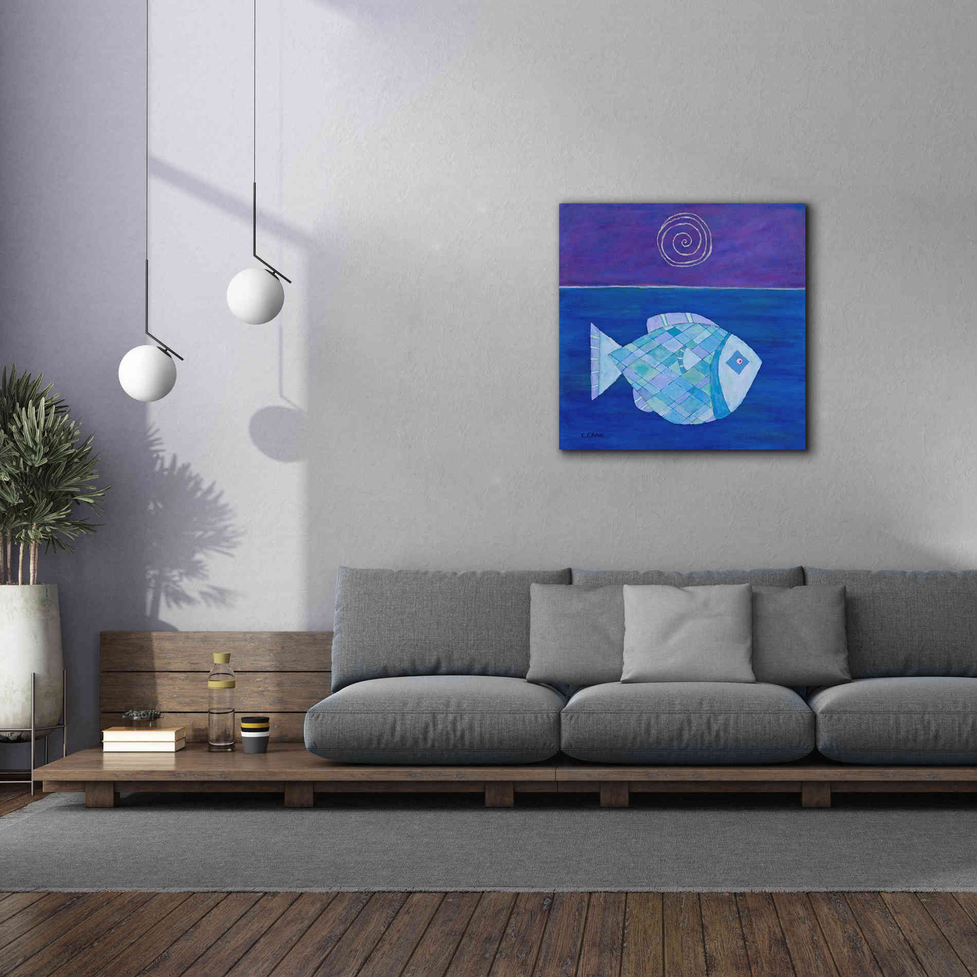 'Fish with Spiral Moon by Casey Craig Giclee Canvas Wall Art,37 x 37
