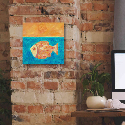 Image of 'Fish with Spiral Sun by Casey Craig Giclee Canvas Wall Art,12 x 12