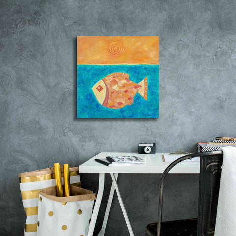 Image of 'Fish with Spiral Sun by Casey Craig Giclee Canvas Wall Art,18 x 18