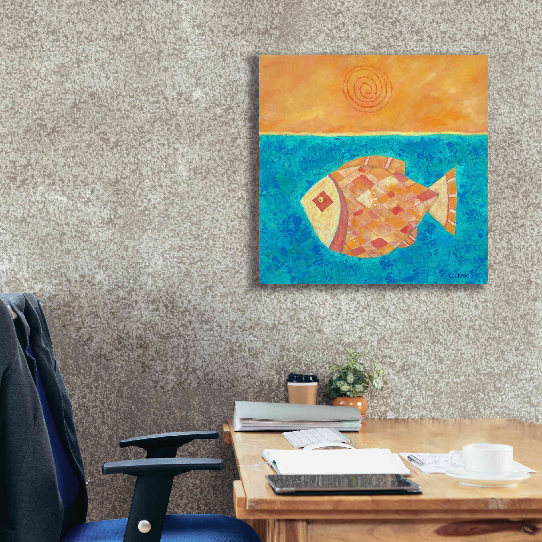 'Fish with Spiral Sun by Casey Craig Giclee Canvas Wall Art,26 x 26
