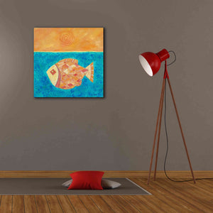 'Fish with Spiral Sun by Casey Craig Giclee Canvas Wall Art,26 x 26