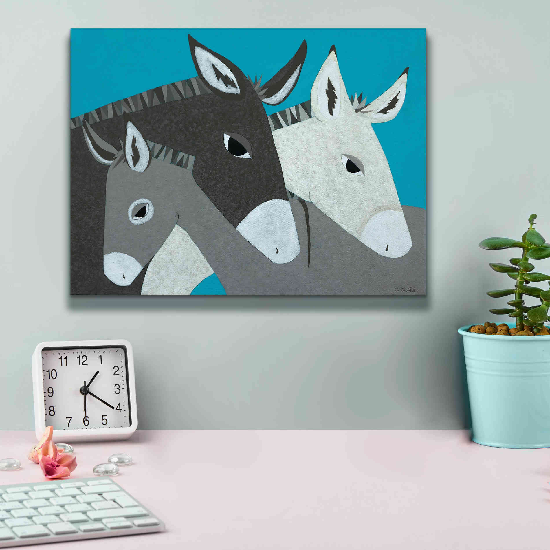 'Donkey Family by Casey Craig Giclee Canvas Wall Art,16 x 12