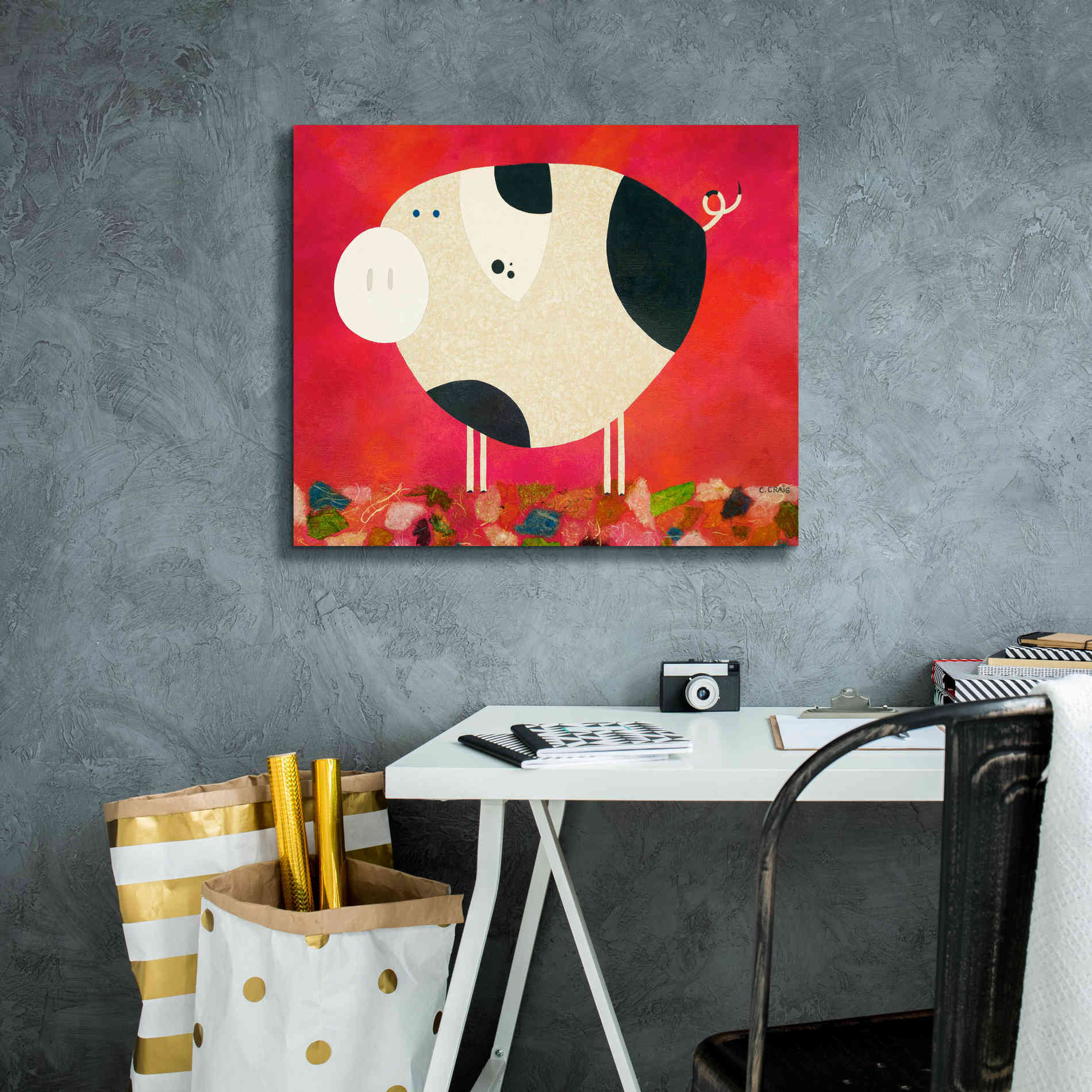 'Pig Newton Reverse by Casey Craig Giclee Canvas Wall Art,24 x 20
