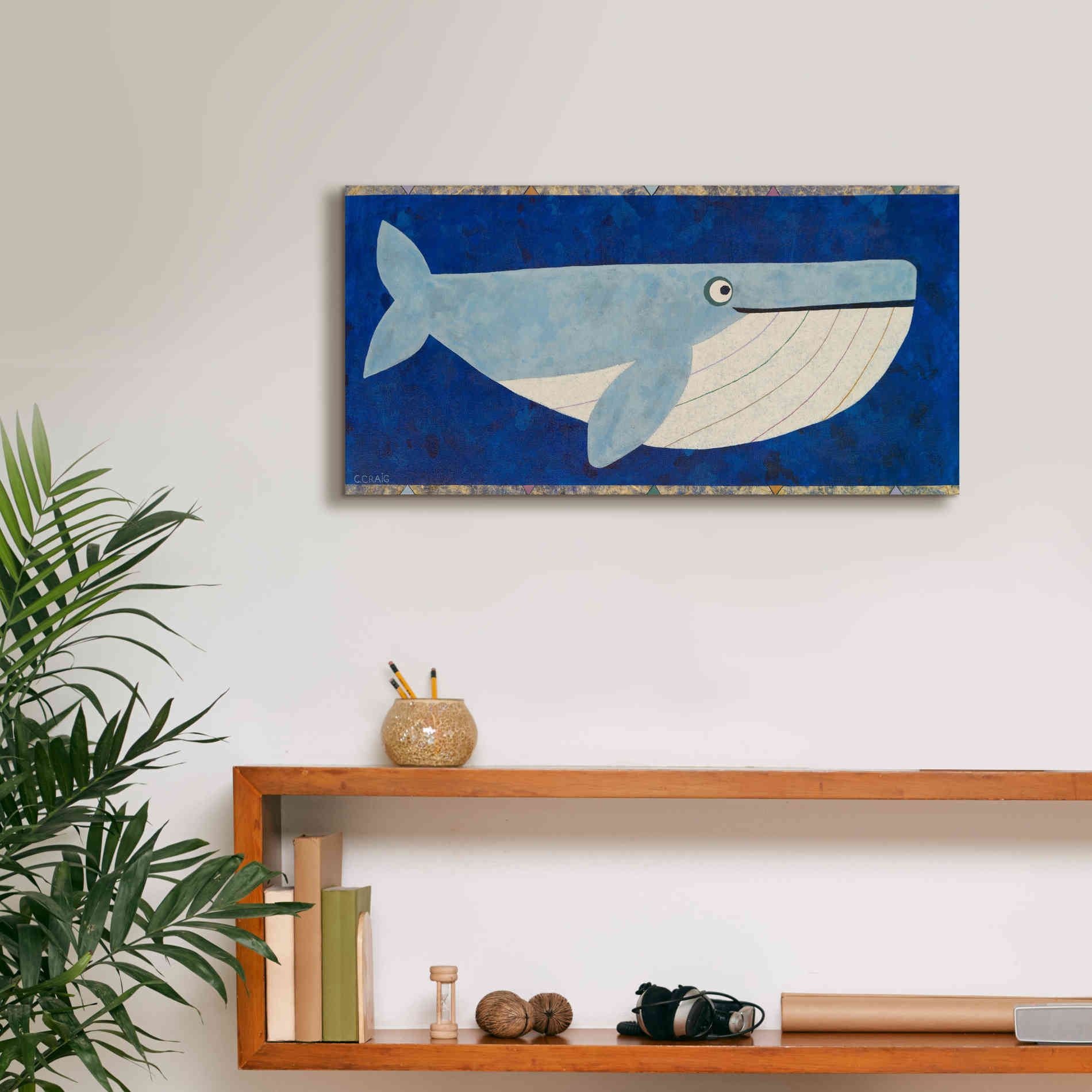 'Wendell the Whale by Casey Craig Giclee Canvas Wall Art,24 x 12