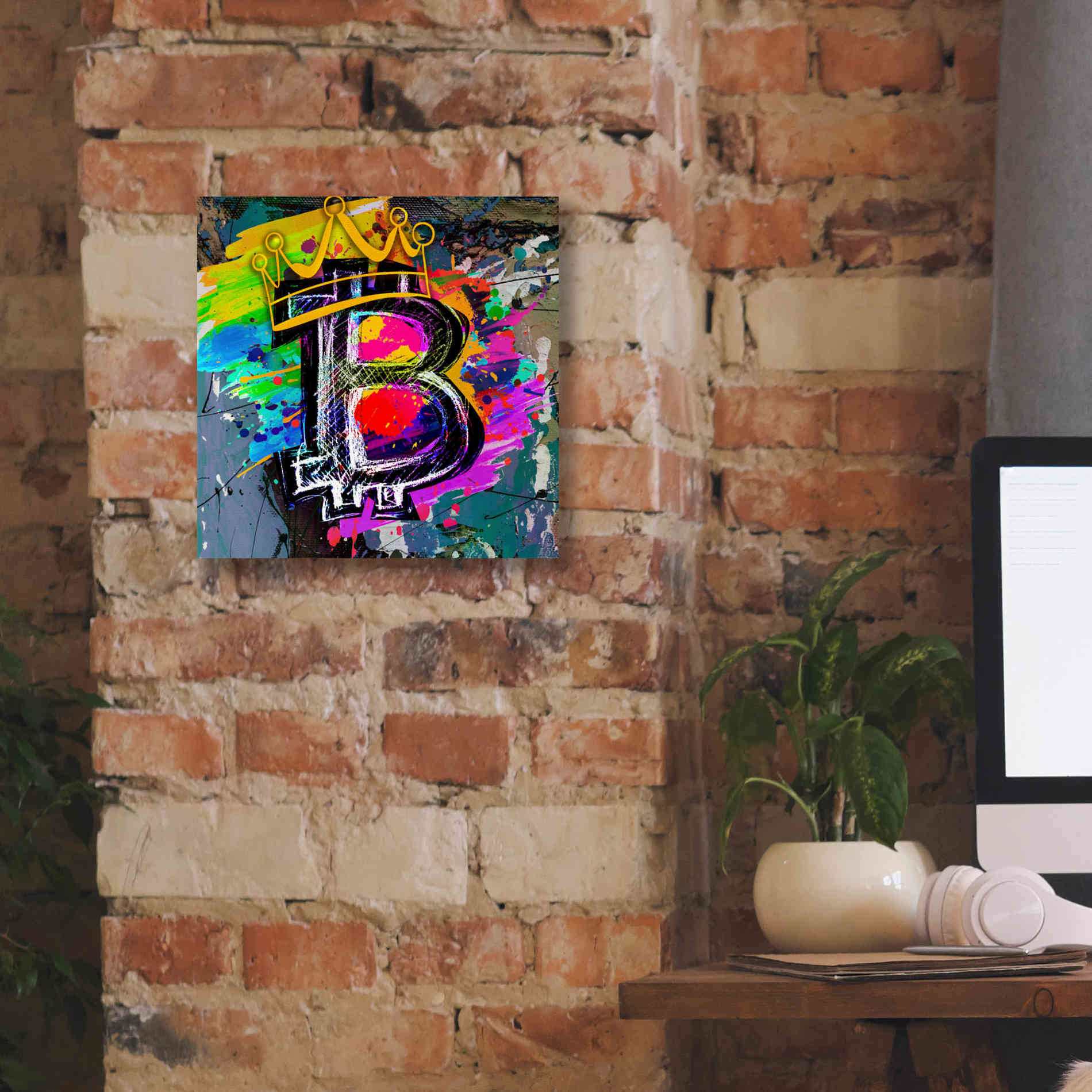 Epic Graffiti'Bitcoin Crypto King' by Epic Portfolio Giclee Canvas Wall Art,12 x 12