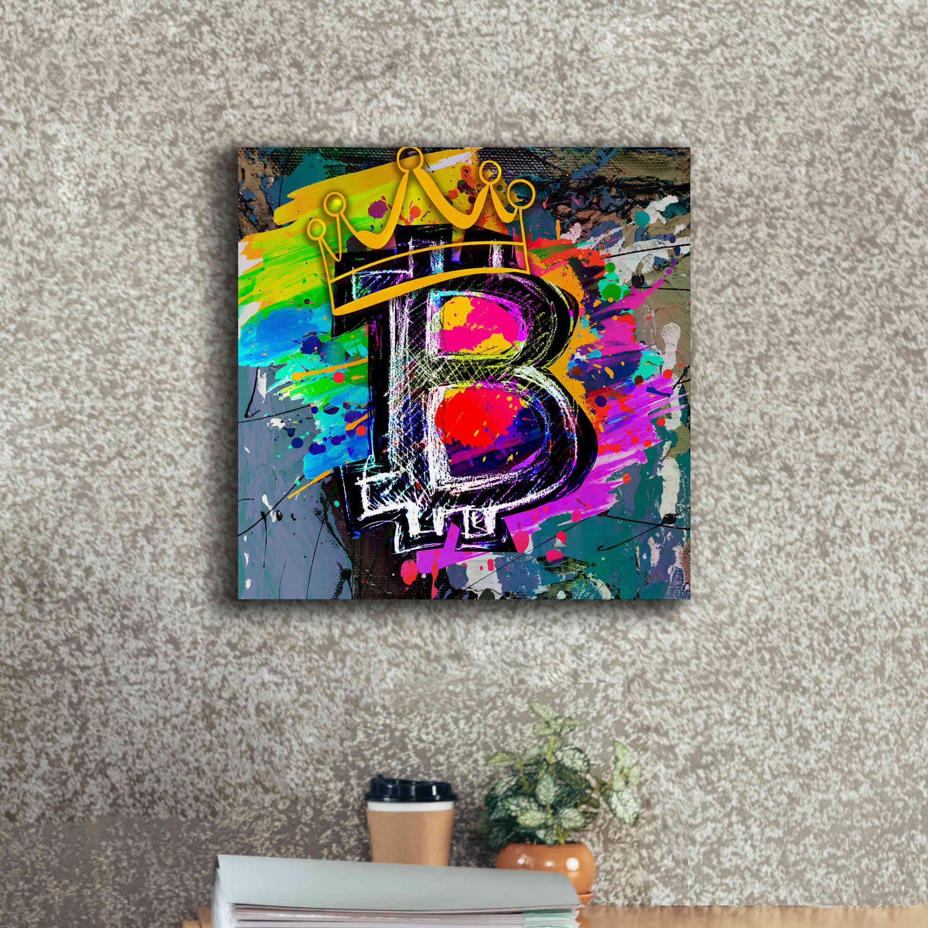 Epic Graffiti'Bitcoin Crypto King' by Epic Portfolio Giclee Canvas Wall Art,18 x 18