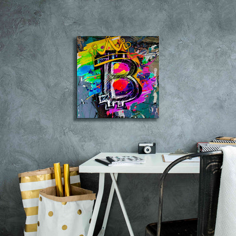 Image of Epic Graffiti'Bitcoin Crypto King' by Epic Portfolio Giclee Canvas Wall Art,18 x 18