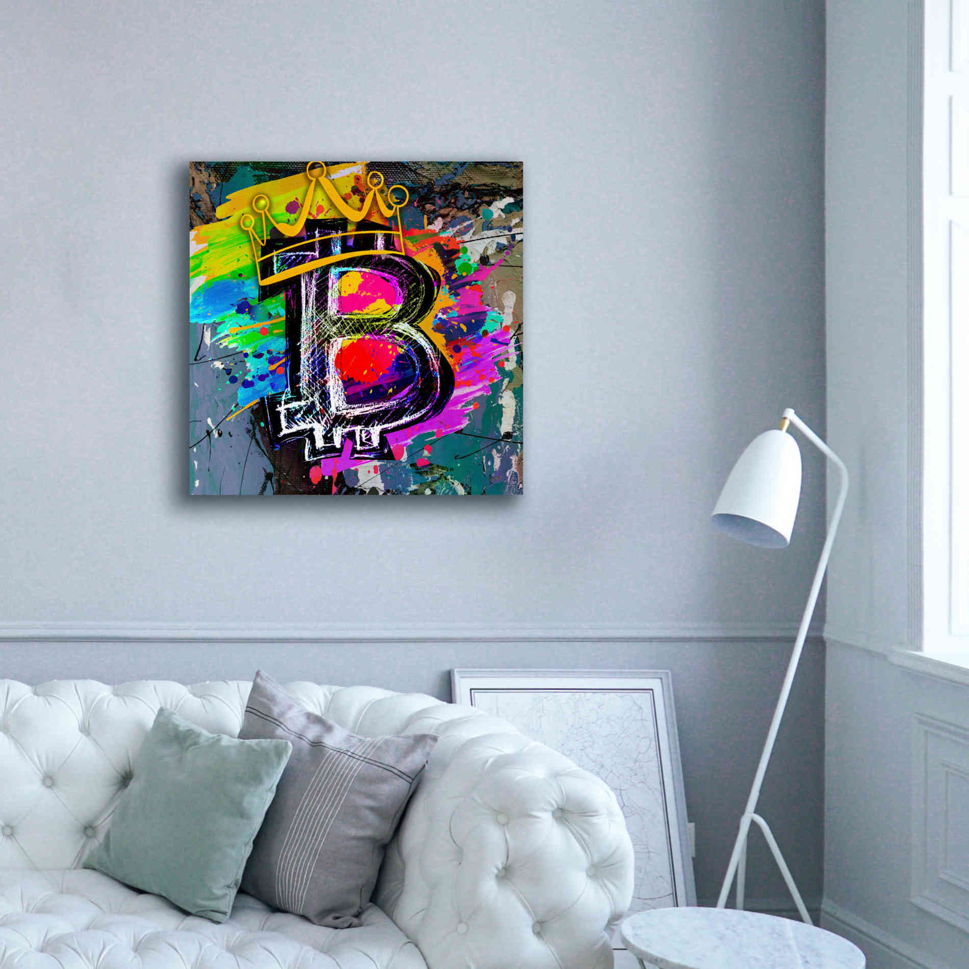 Epic Graffiti'Bitcoin Crypto King' by Epic Portfolio Giclee Canvas Wall Art,37 x 37