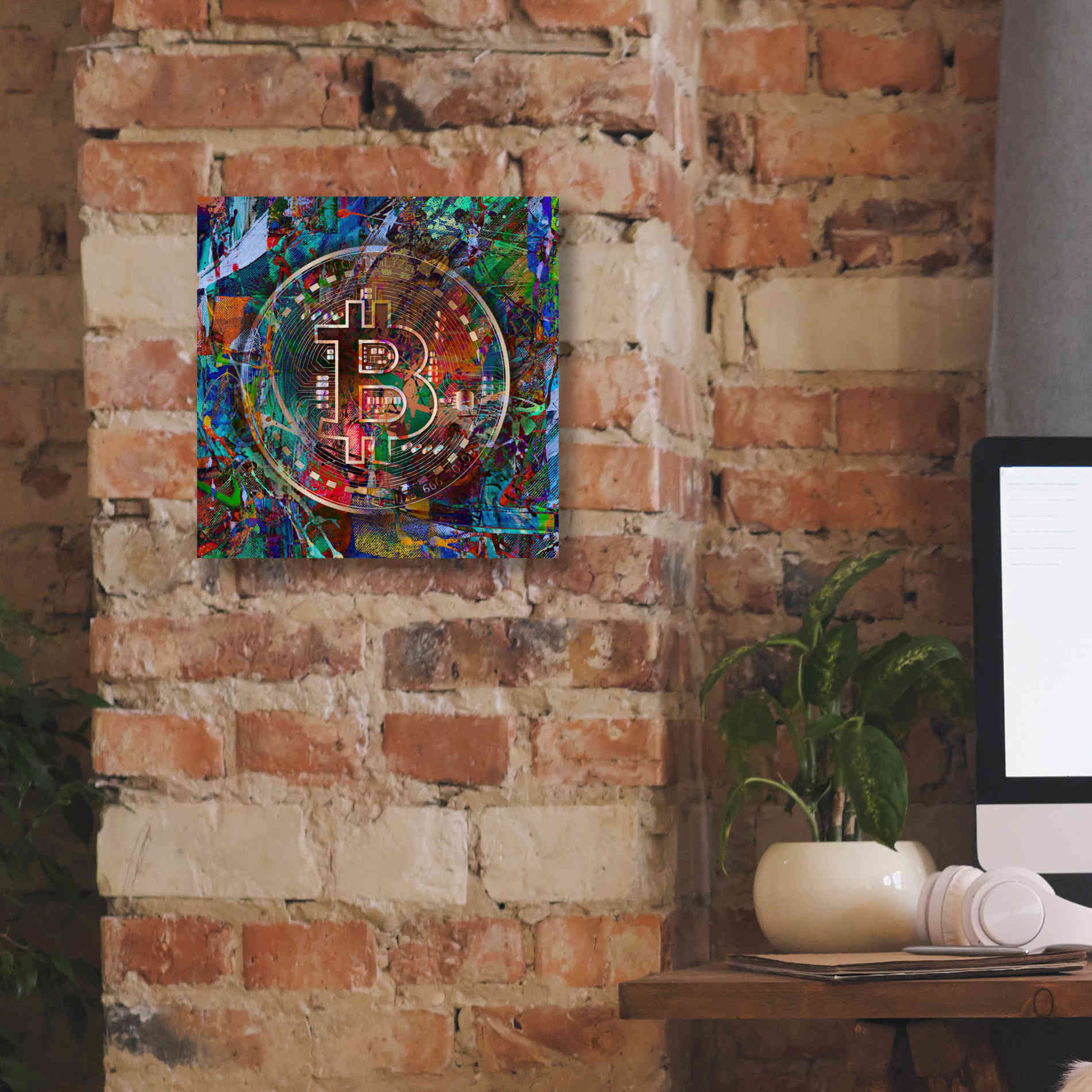 Epic Graffiti'Bitcoin Bronze Abstract' by Epic Portfolio Giclee Canvas Wall Art,12 x 12