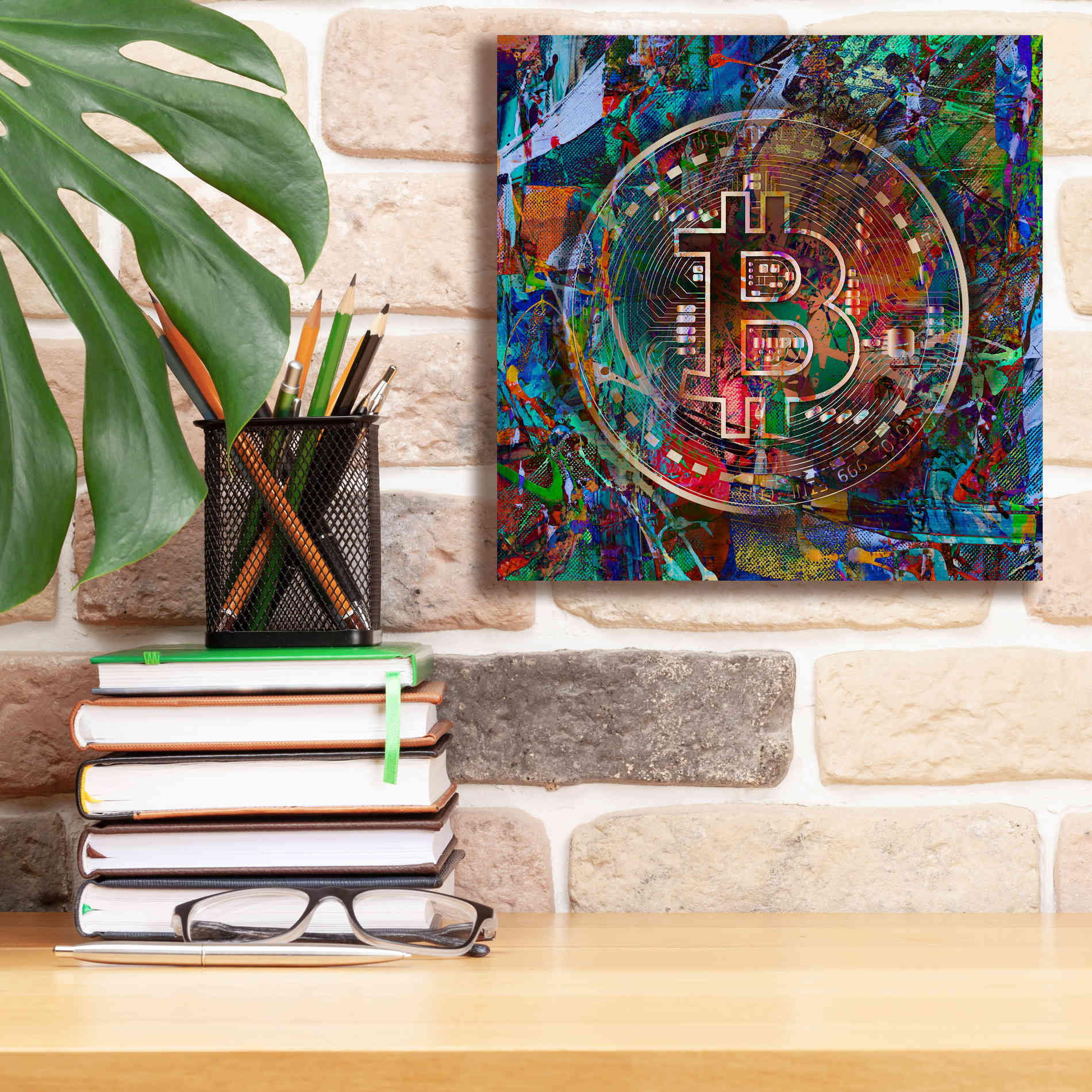 Epic Graffiti'Bitcoin Bronze Abstract' by Epic Portfolio Giclee Canvas Wall Art,12 x 12