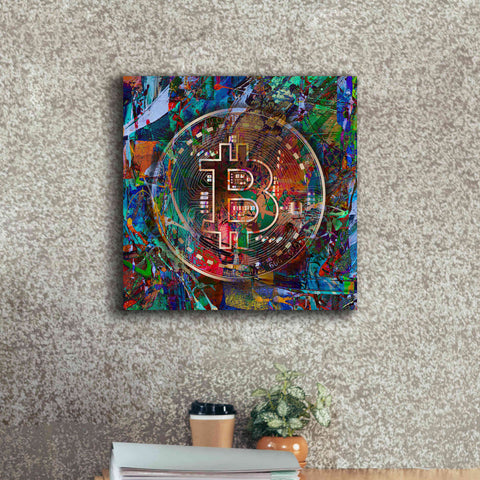 Image of Epic Graffiti'Bitcoin Bronze Abstract' by Epic Portfolio Giclee Canvas Wall Art,18 x 18