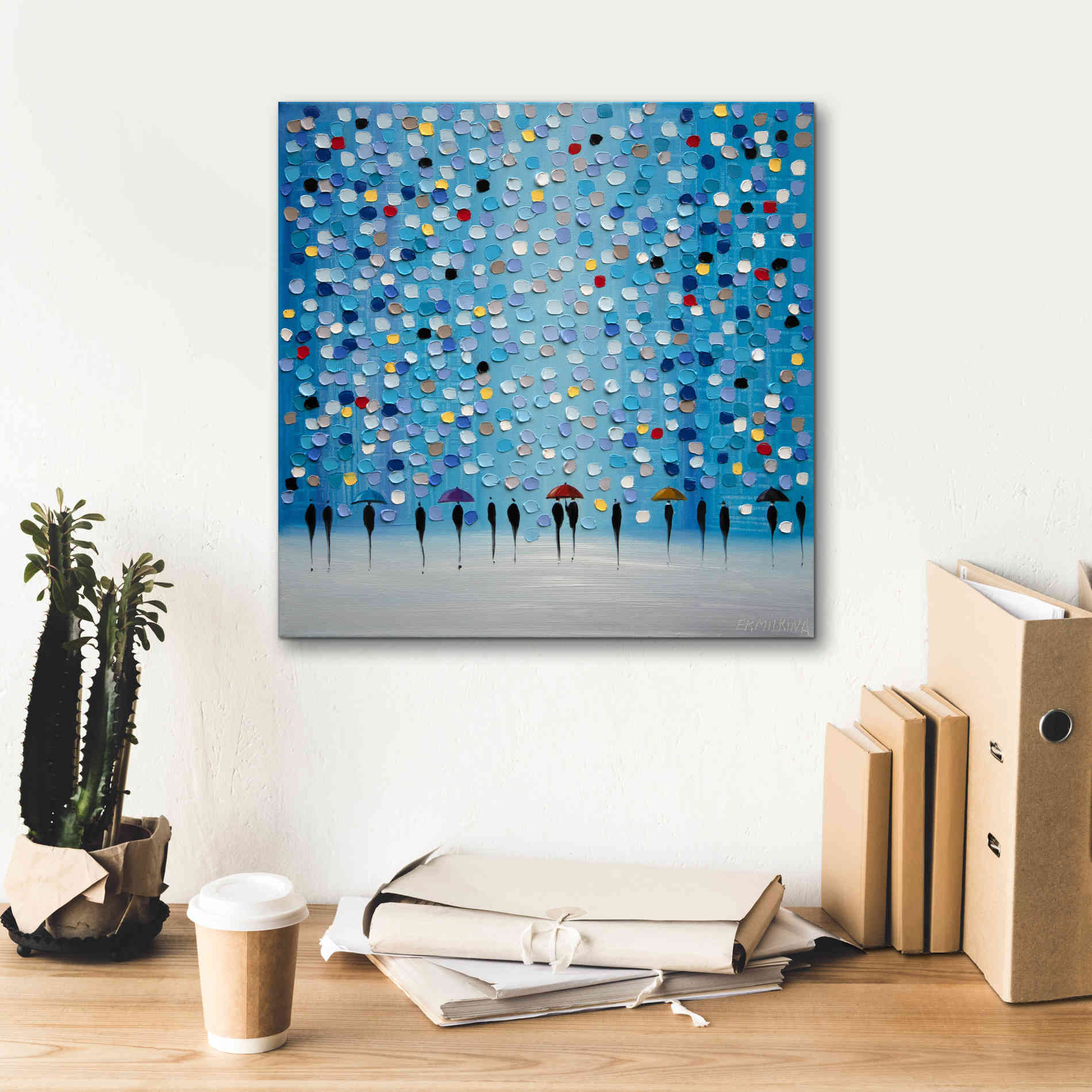 'Colorful City Umbrellas' by Ekaterina Ermilkina Giclee Canvas Wall Art,18 x 18