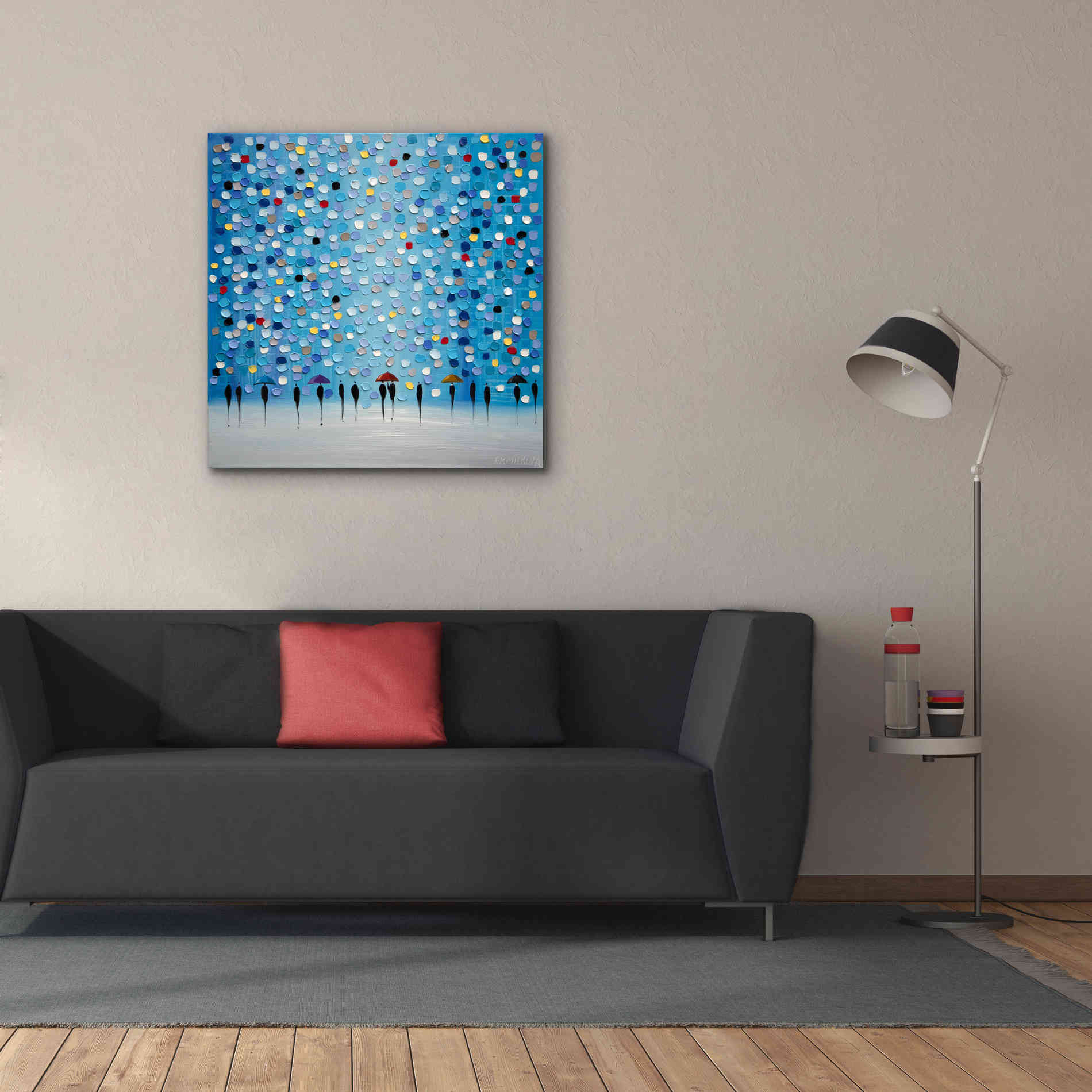 'Colorful City Umbrellas' by Ekaterina Ermilkina Giclee Canvas Wall Art,37 x 37