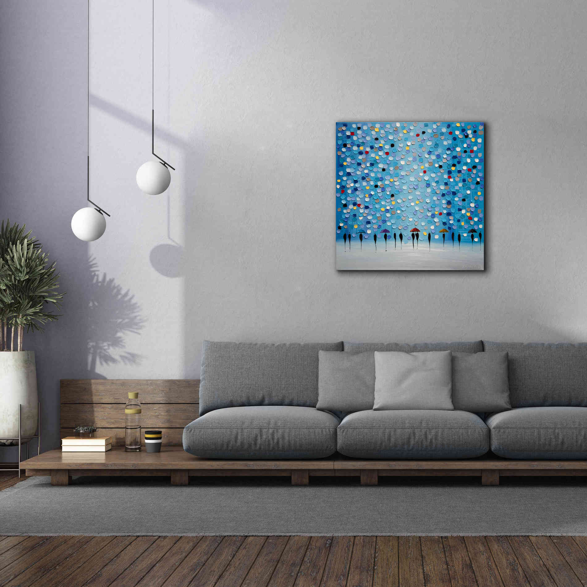 'Colorful City Umbrellas' by Ekaterina Ermilkina Giclee Canvas Wall Art,37 x 37