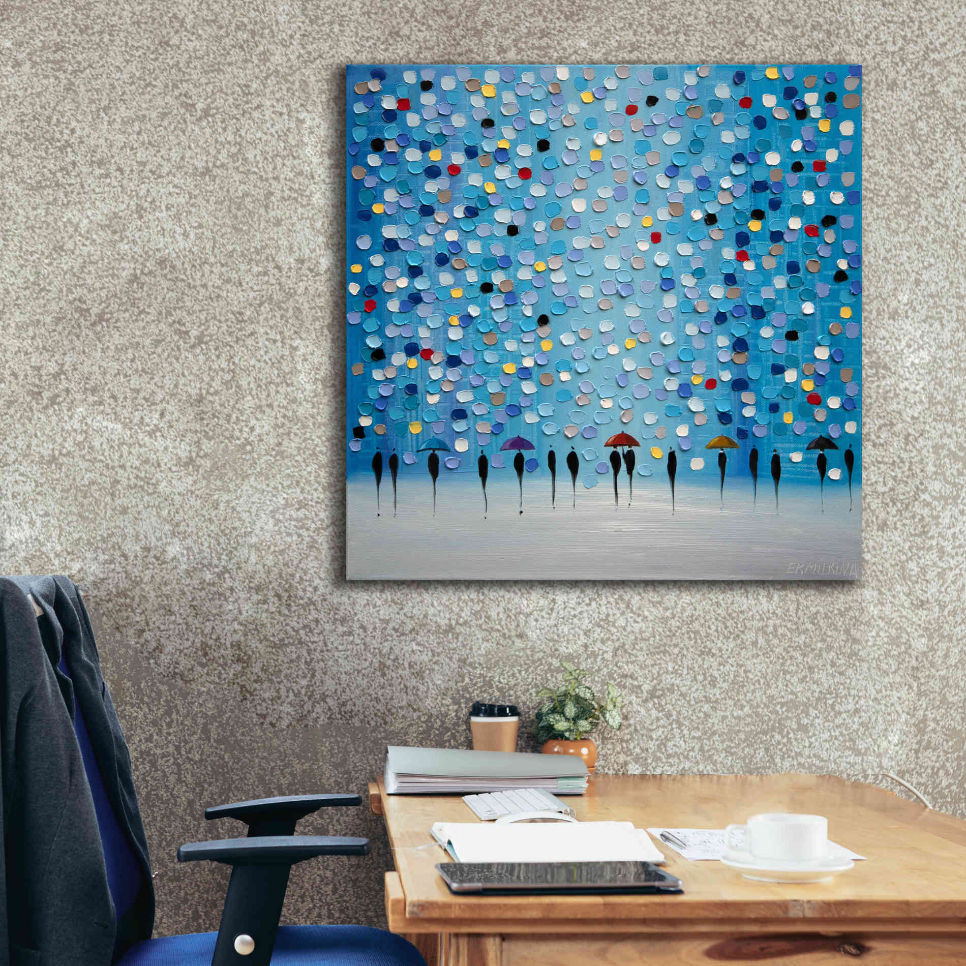 'Colorful City Umbrellas' by Ekaterina Ermilkina Giclee Canvas Wall Art,37 x 37