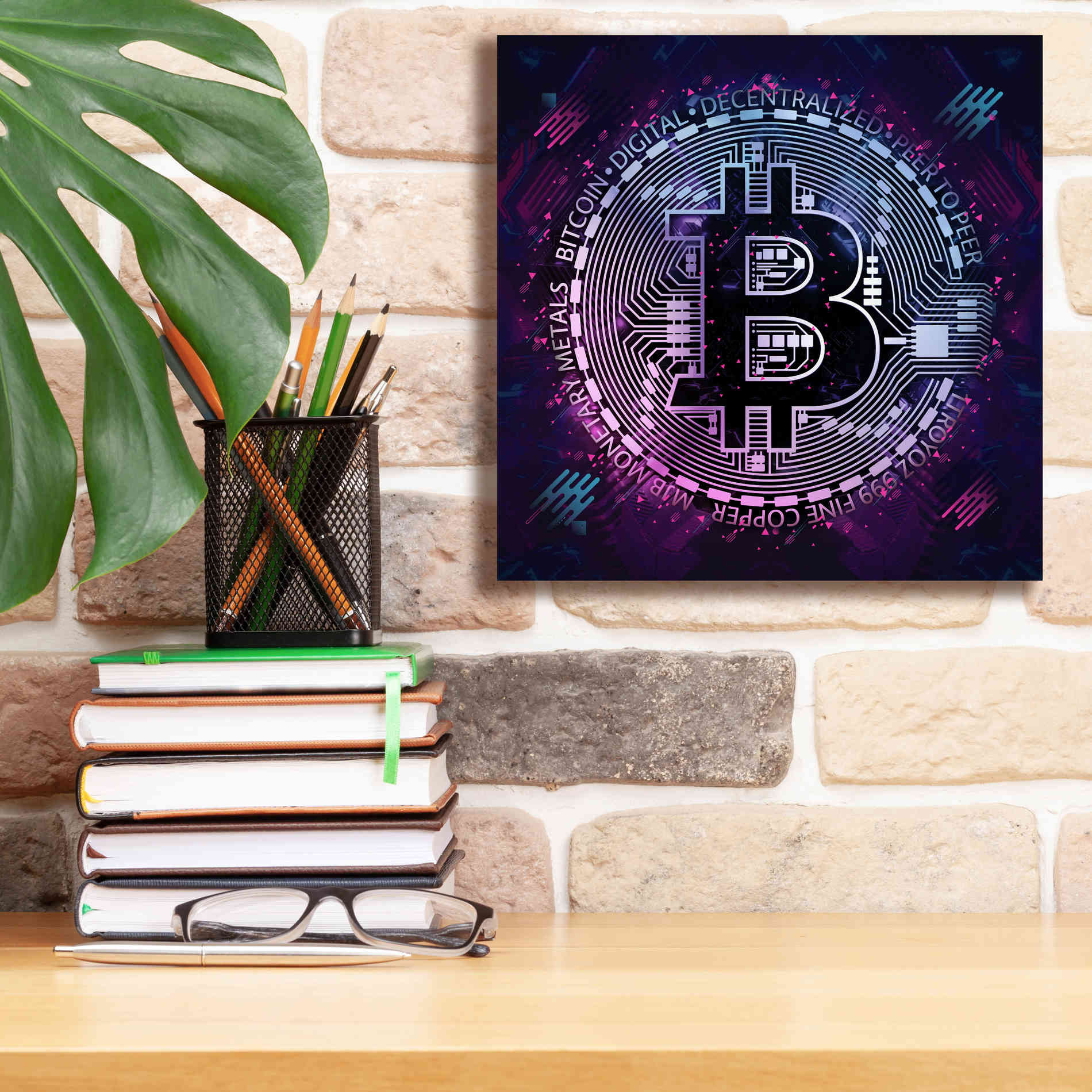 'Bitcoin 80s' by Cameron Gray Giclee Canvas Wall Art,12 x 12