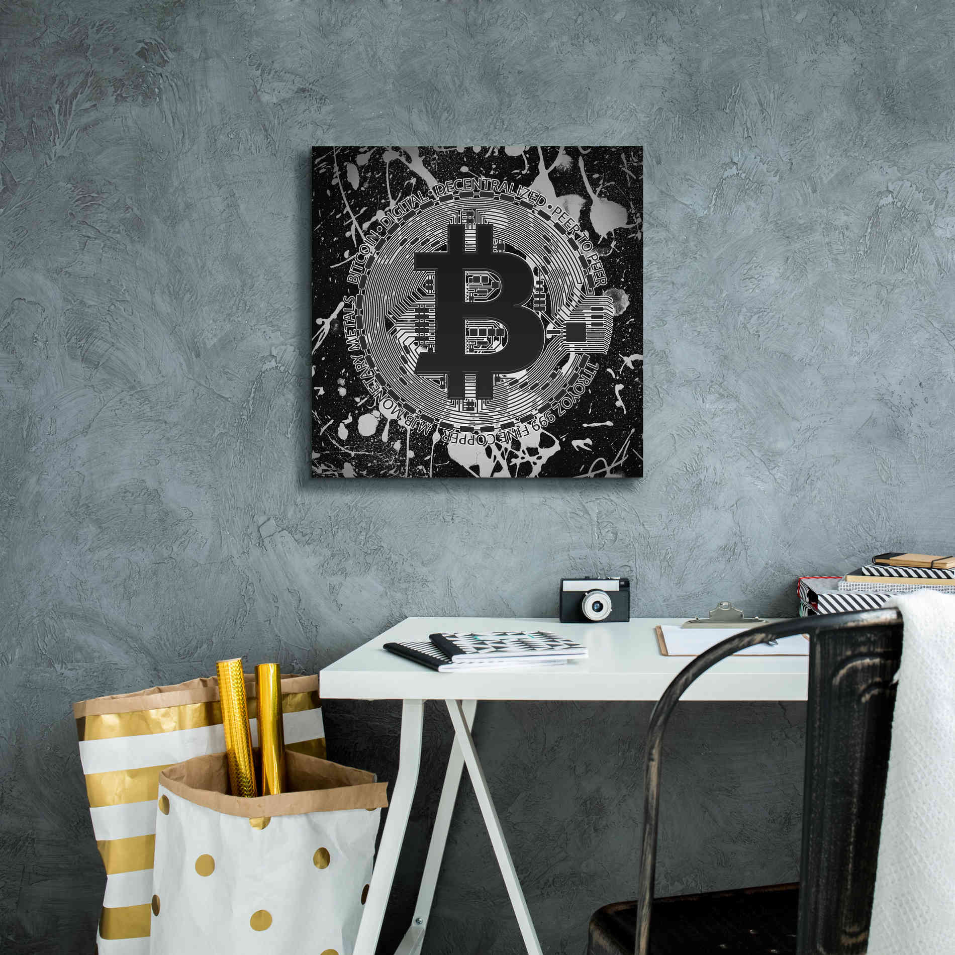 'Bitcoin Black Ice' by Cameron Gray Giclee Canvas Wall Art,18 x 18