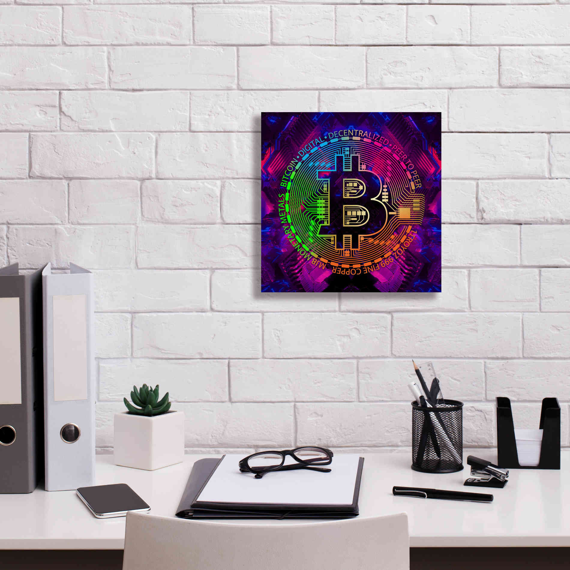 'Bitcoin Rainbow' by Cameron Gray Giclee Canvas Wall Art,12 x 12