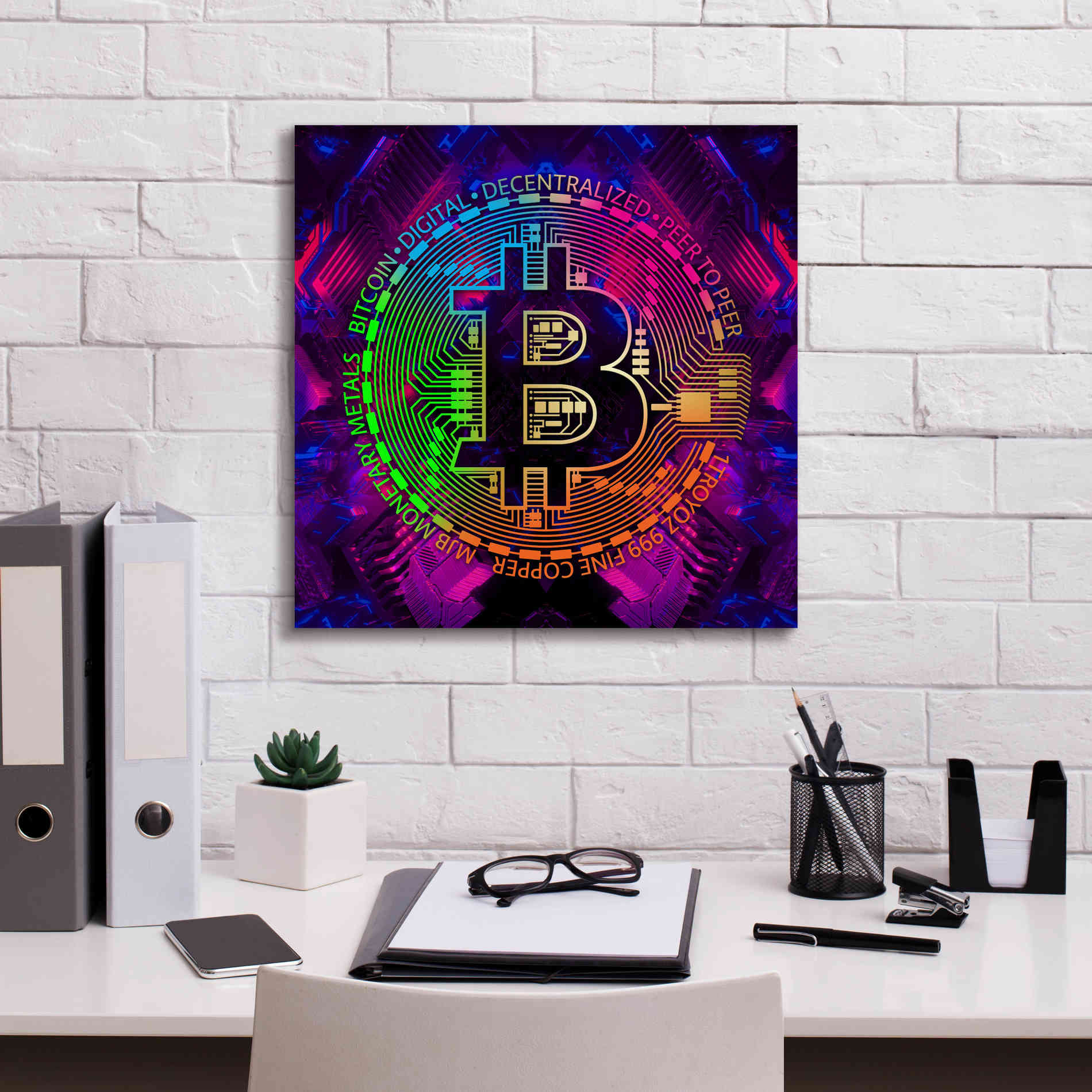 'Bitcoin Rainbow' by Cameron Gray Giclee Canvas Wall Art,18 x 18