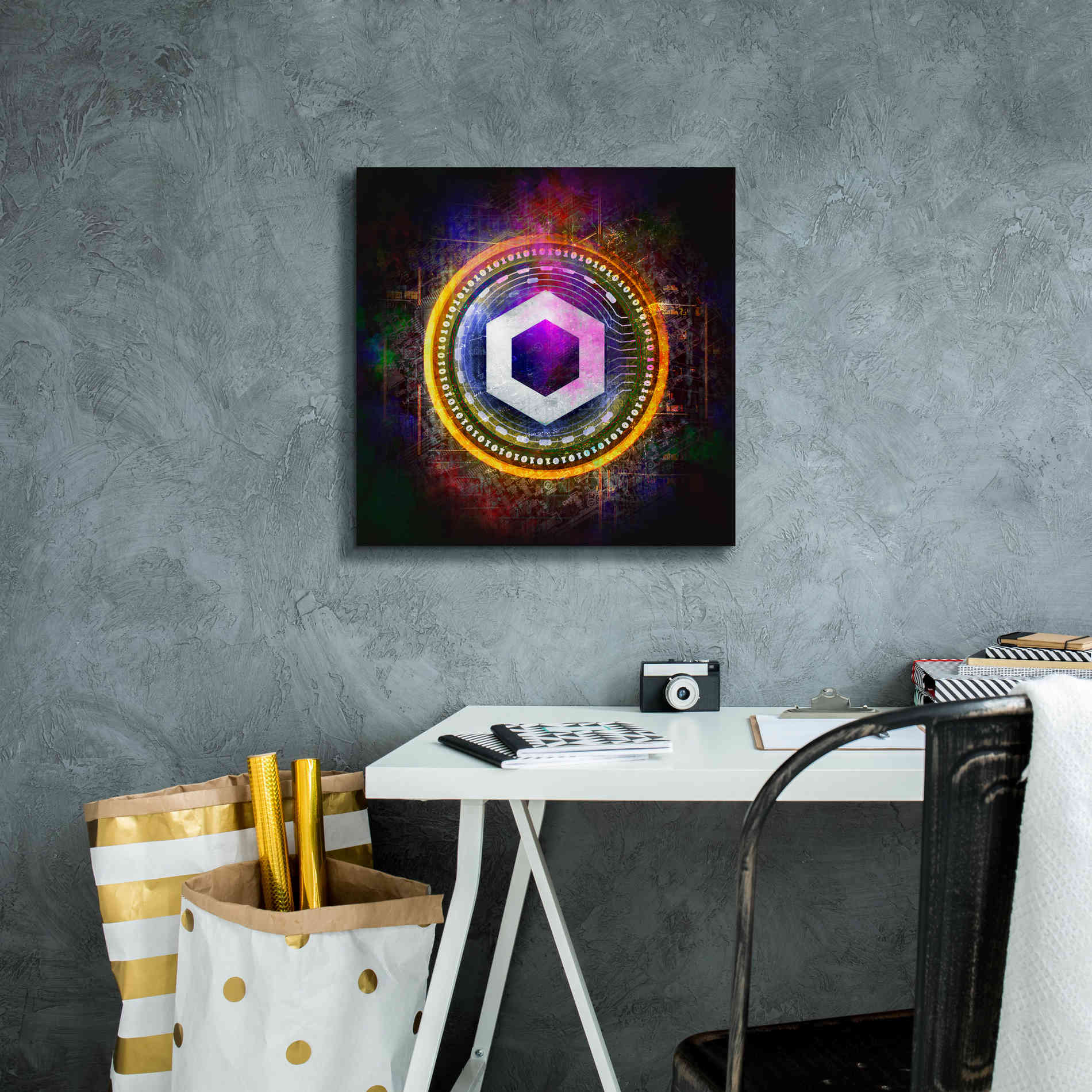 'Chainlink Crypto Halo' by Epic Portfolio Giclee Canvas Wall Art,18 x 18