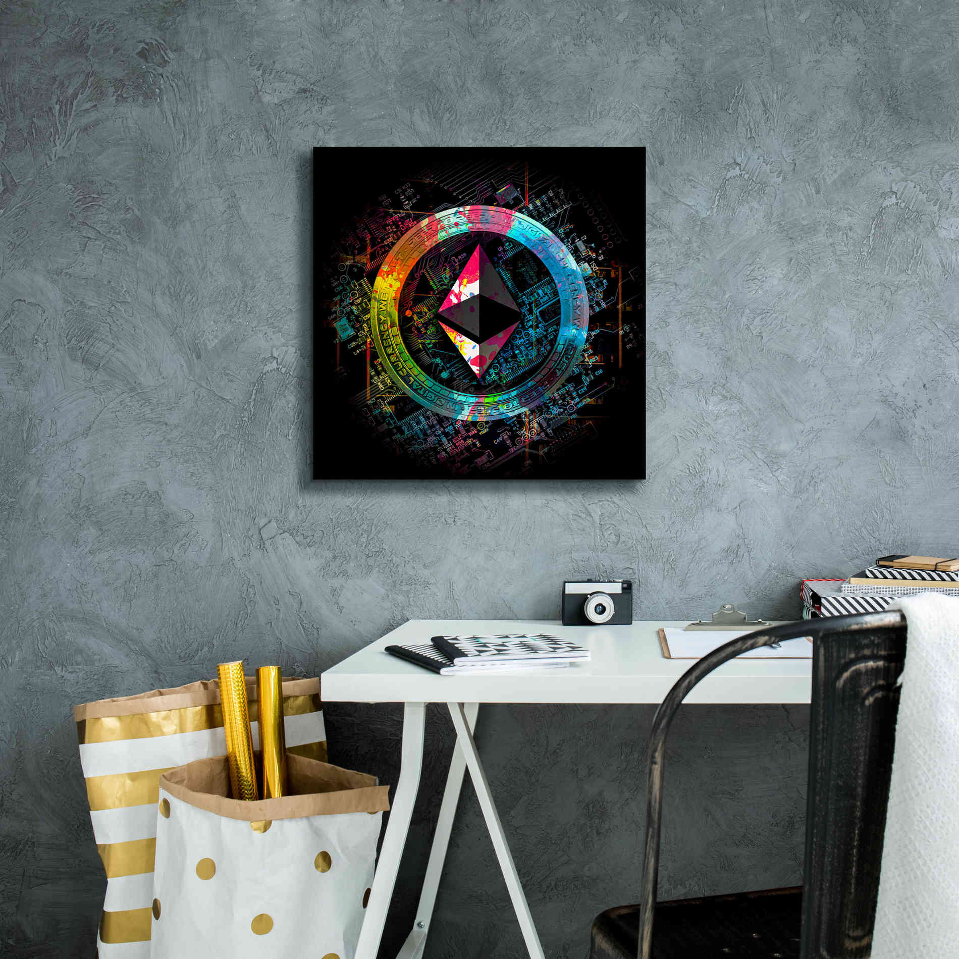 'Ethereum Crypto Power' by Epic Portfolio Giclee Canvas Wall Art,18 x 18