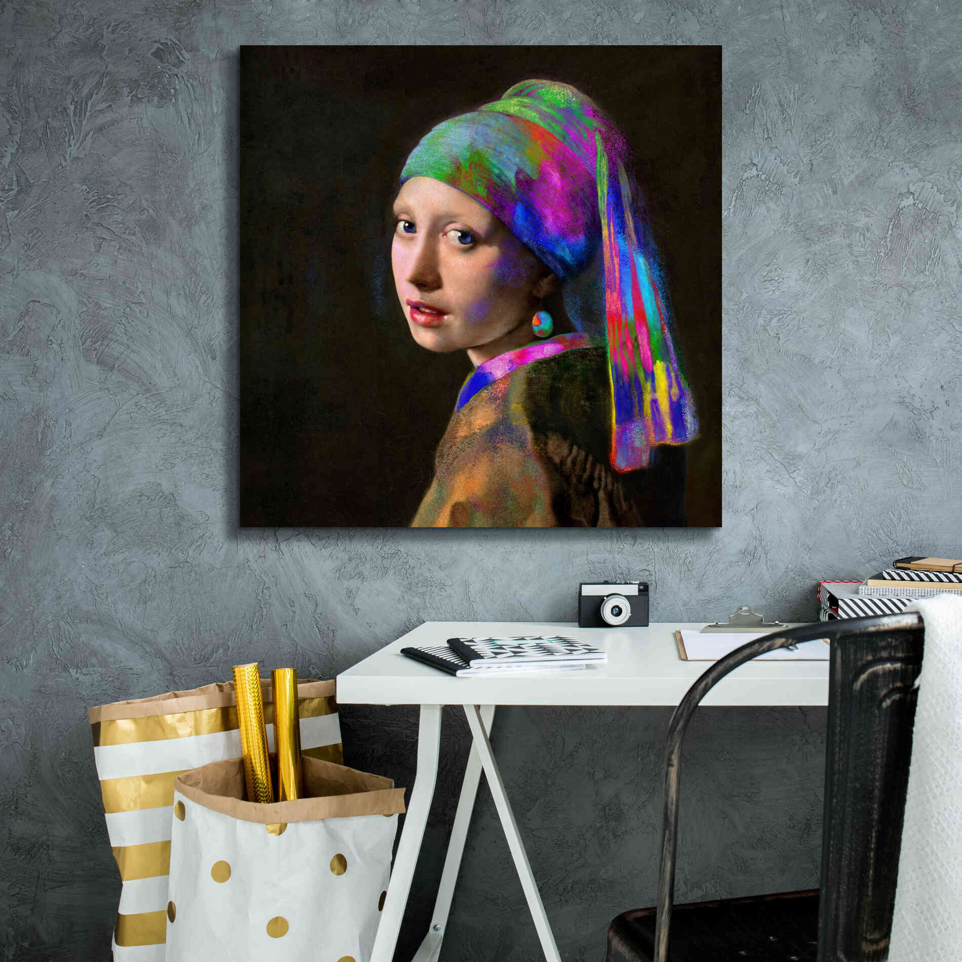 'Colorful Girl with a Pearl Earring' by Epic Portfolio, Giclee Canvas Wall Art,26x26