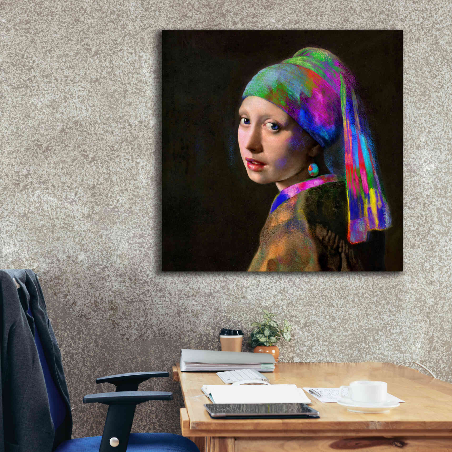 'Colorful Girl with a Pearl Earring' by Epic Portfolio, Giclee Canvas Wall Art,37x37