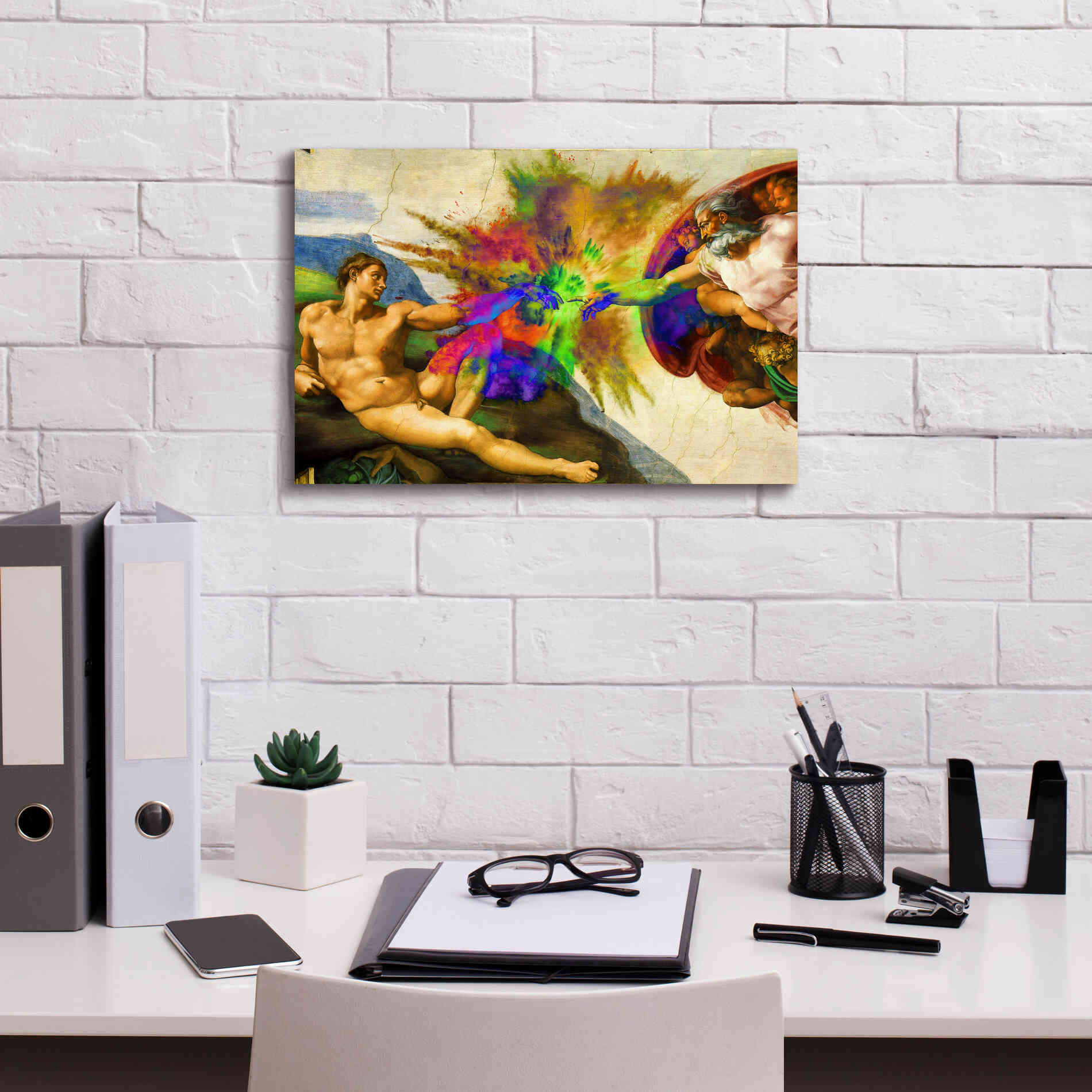 'Michelangelo - Creation of Adam Colorful I' by Epic Art Portfolio, Canvas Wall Art,18x12