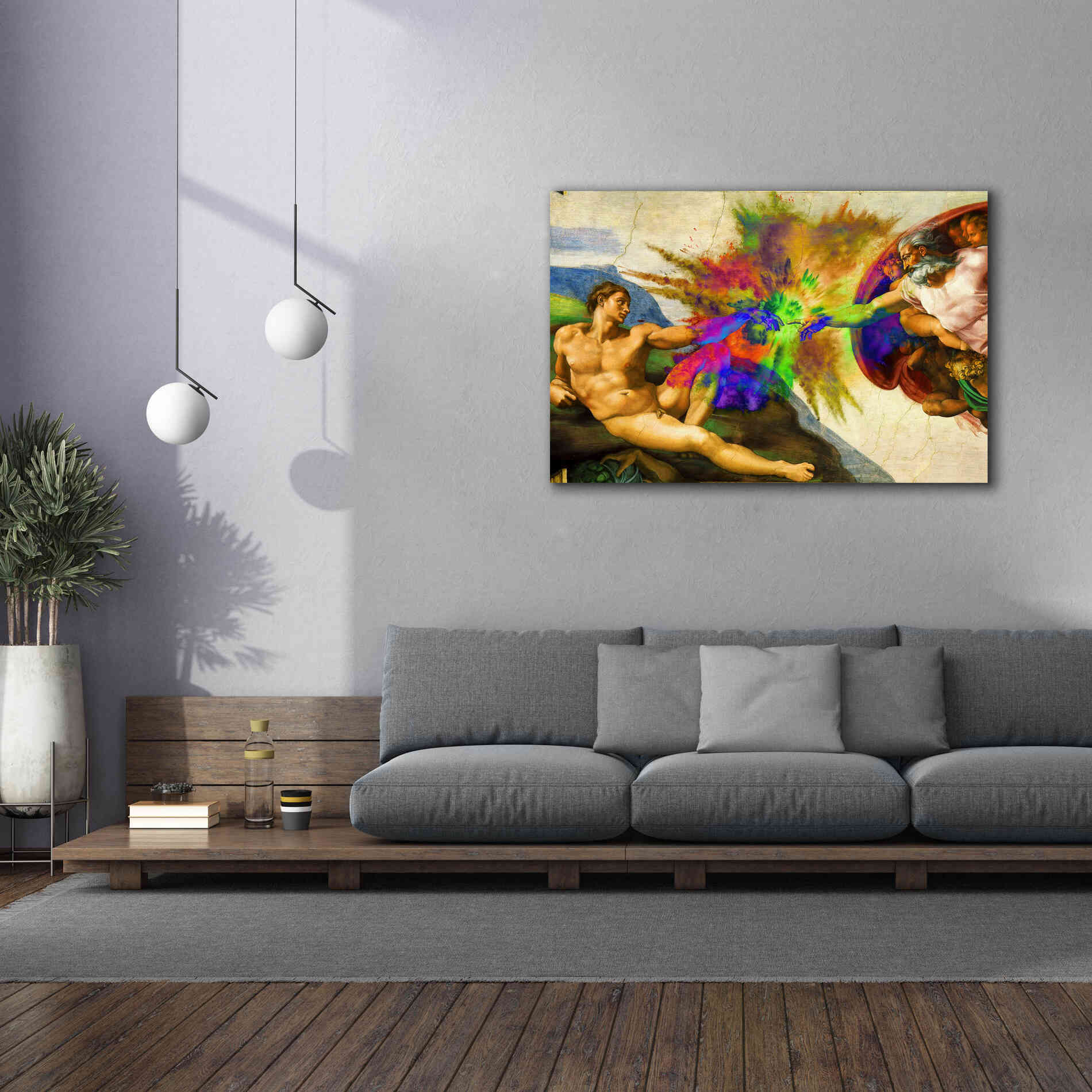'Michelangelo - Creation of Adam Colorful I' by Epic Art Portfolio, Canvas Wall Art,60x40