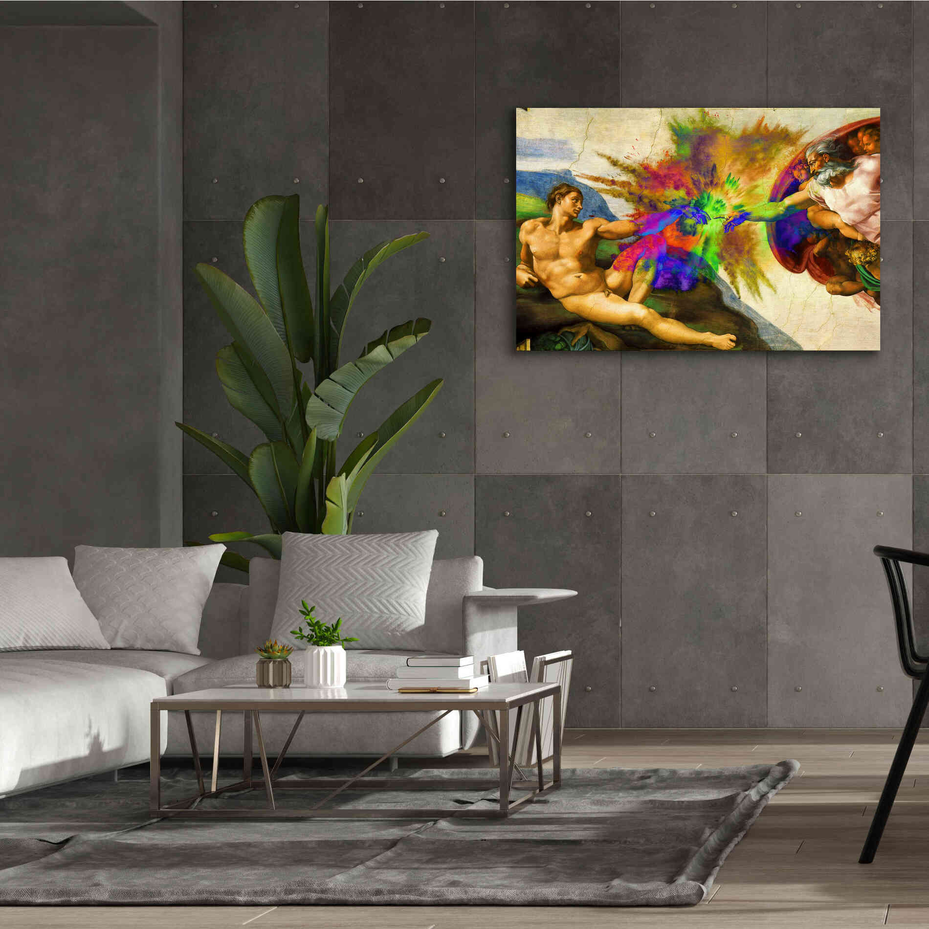 'Michelangelo - Creation of Adam Colorful I' by Epic Art Portfolio, Canvas Wall Art,60x40