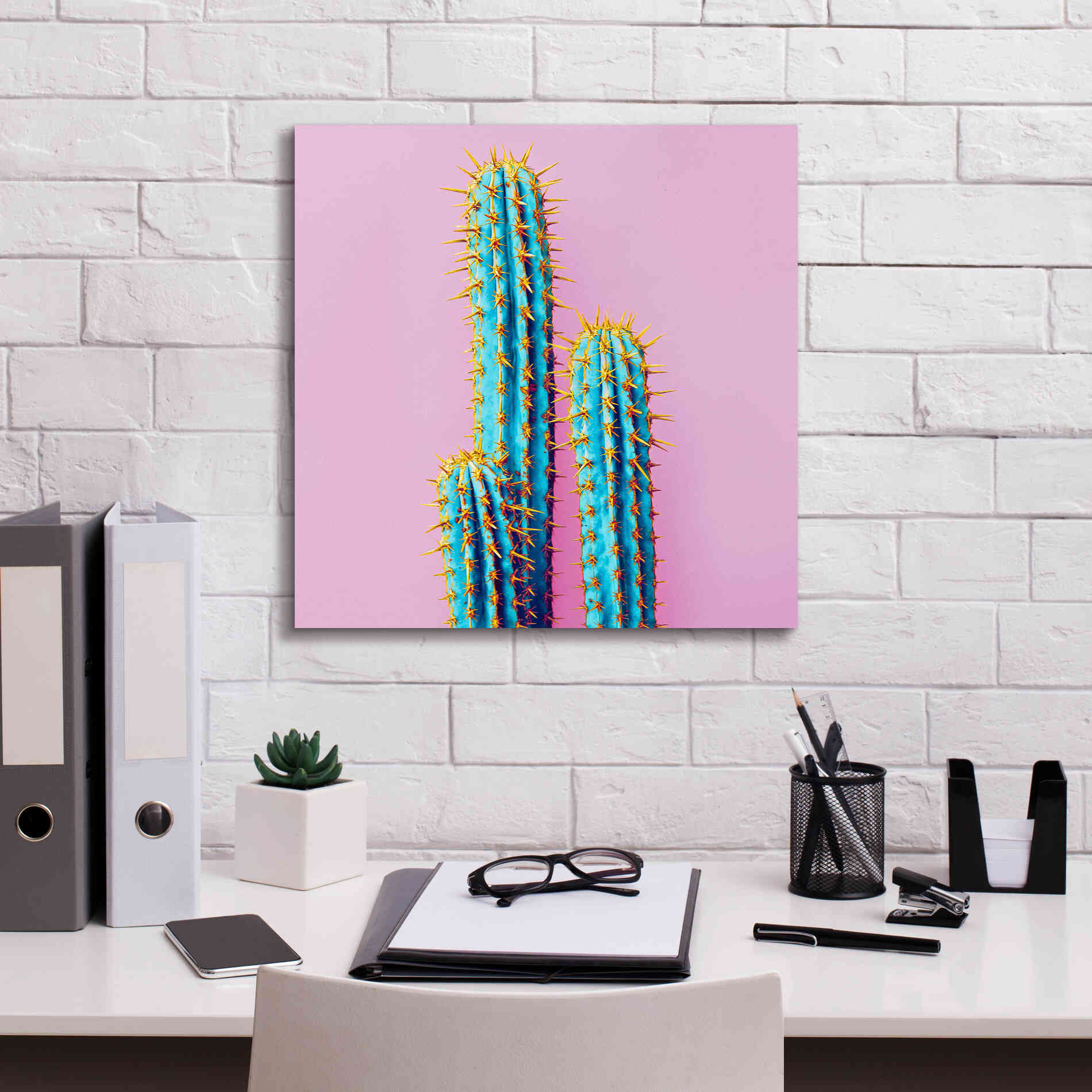 'Bubble Gum Cactus' by Epic Portfolio, Giclee Canvas Wall Art,18x18