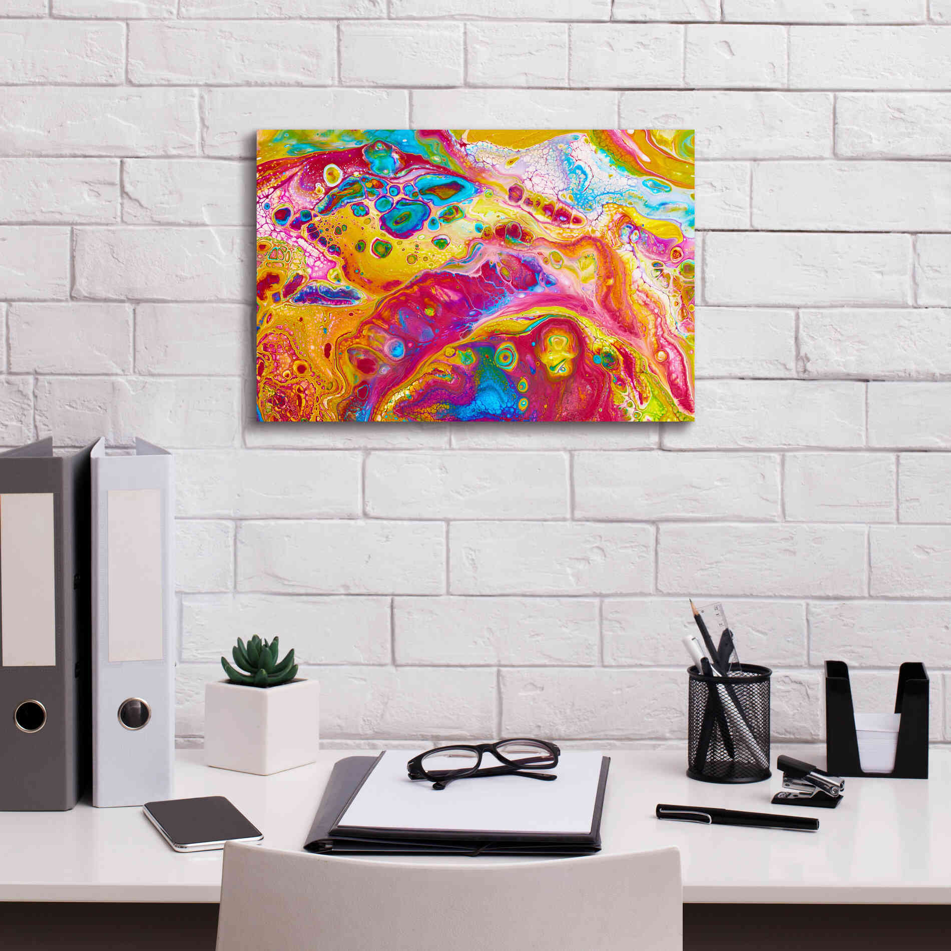 'Liquid Pour Yellow' by Epic Portfolio, Giclee Canvas Wall Art,18x12