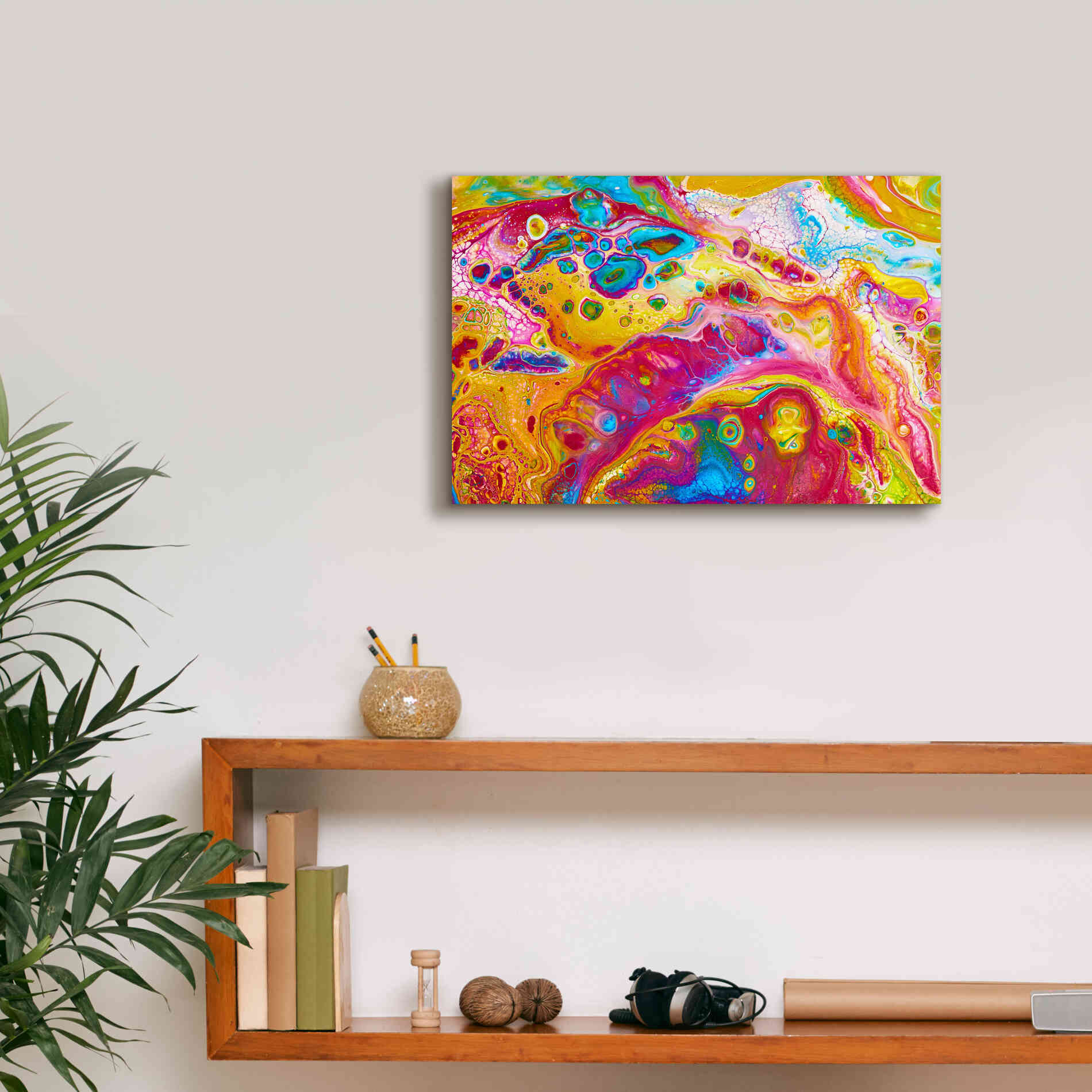 'Liquid Pour Yellow' by Epic Portfolio, Giclee Canvas Wall Art,18x12